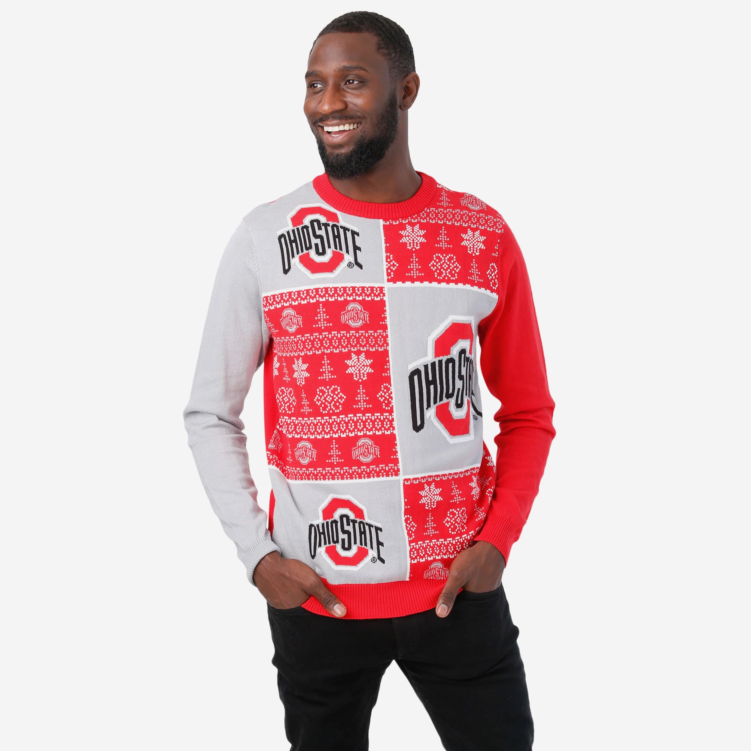 Ohio State Buckeyes Festive Snowfall Busy Block Sweater