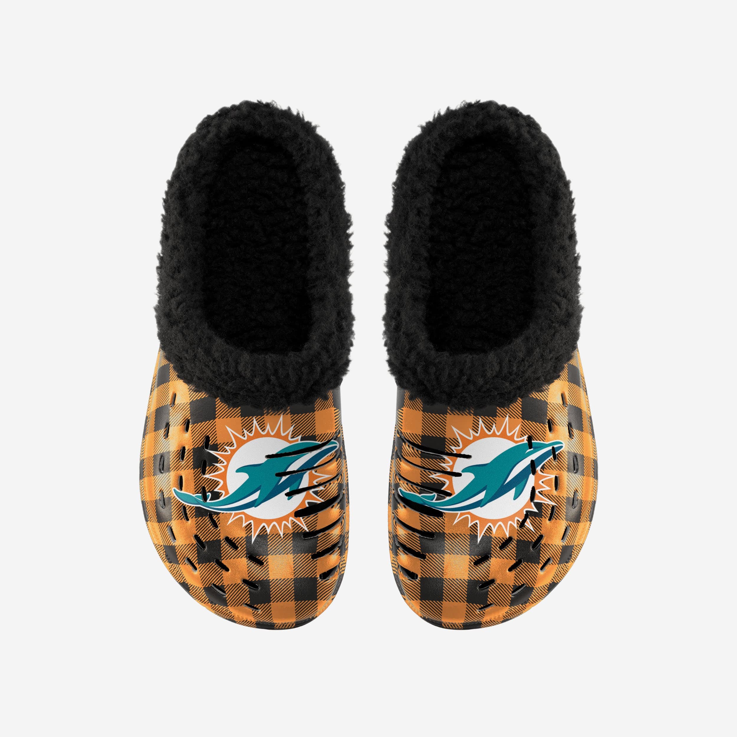 Miami Dolphins Sherpa-Lined Buffalo Check Fashion Clogs