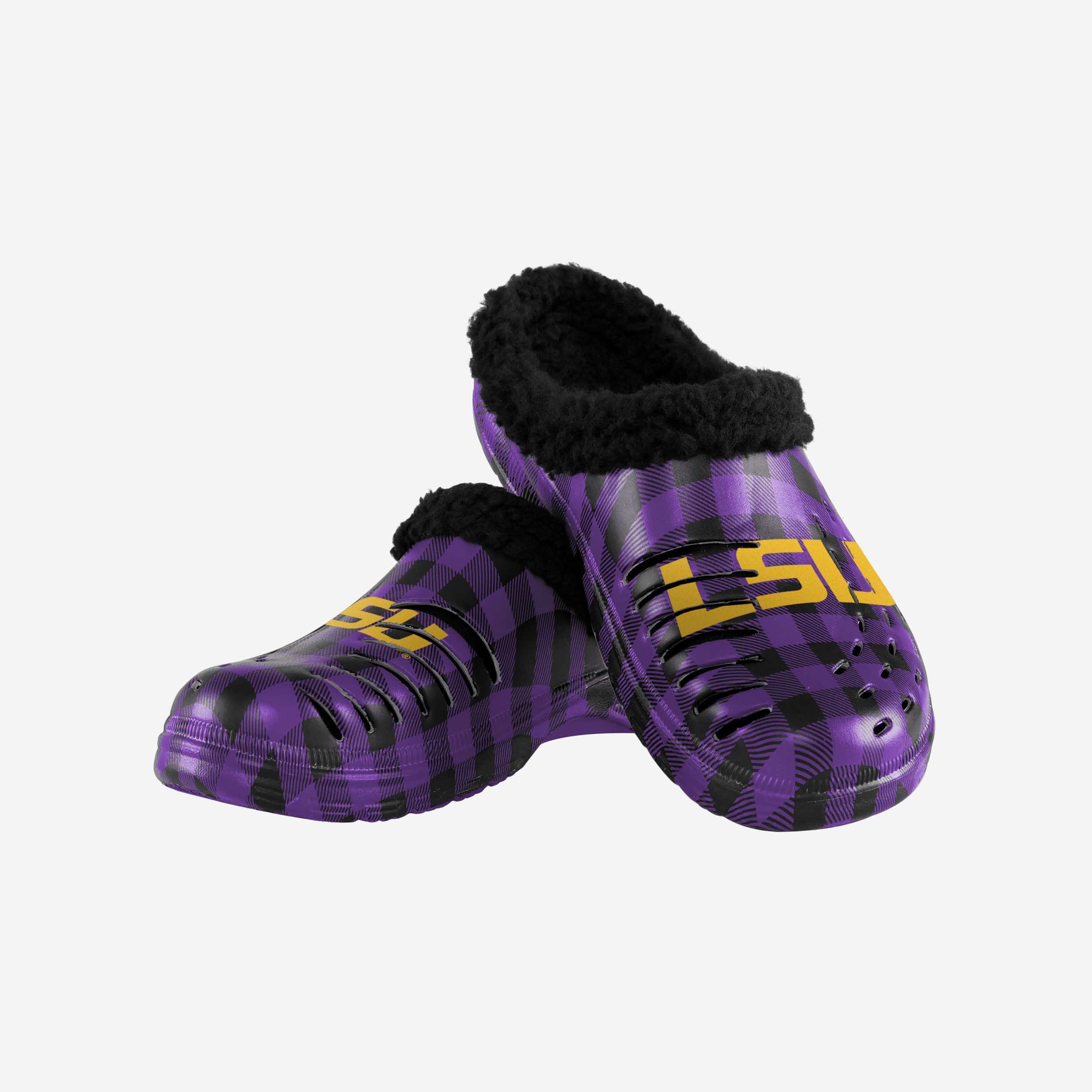 LSU Tigers Sherpa Lined Buffalo Check Clogs - Fashionable Team Spirit