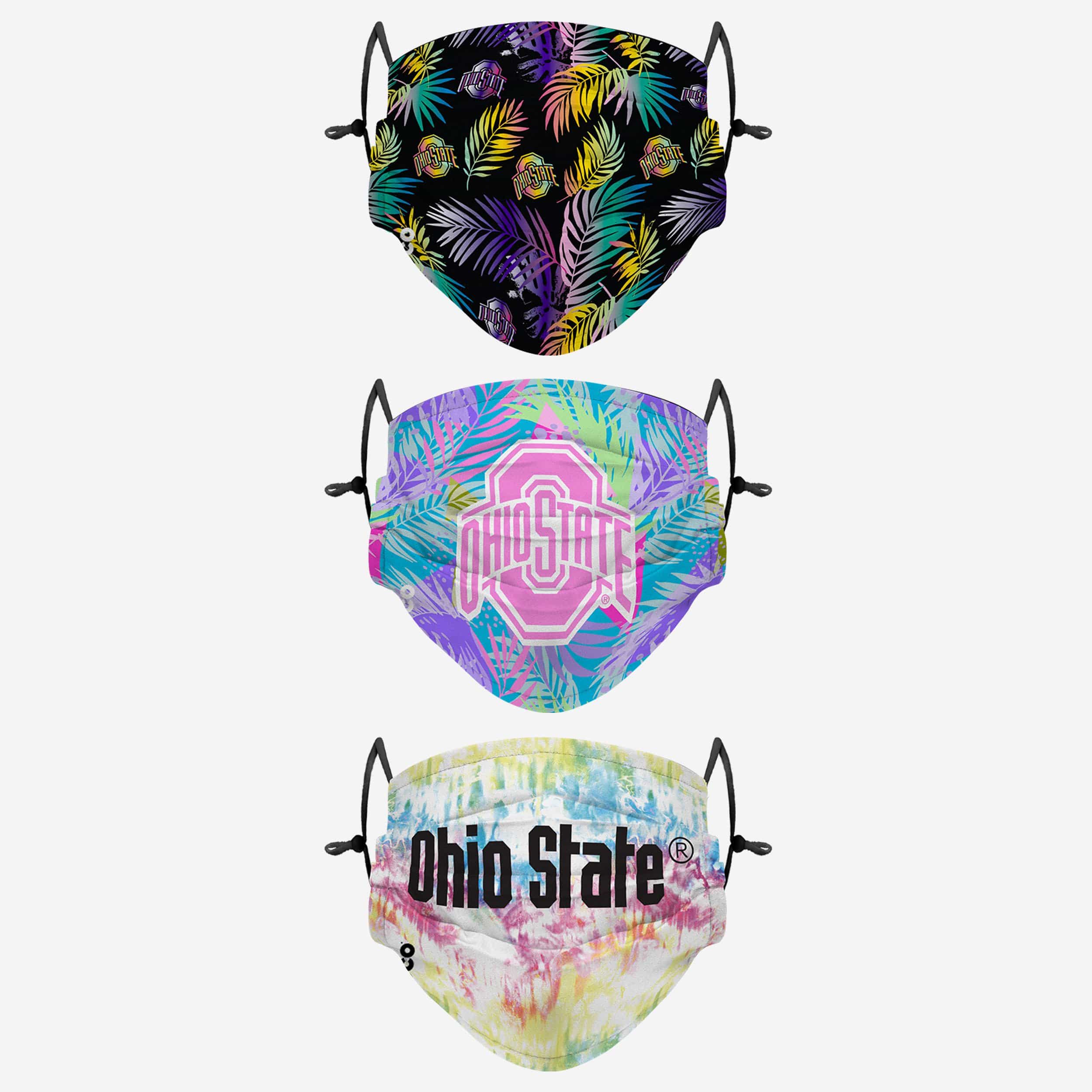 Ohio State Buckeyes Neon Floral 3-Pack Face Covers - Stand Out with Team Pride!