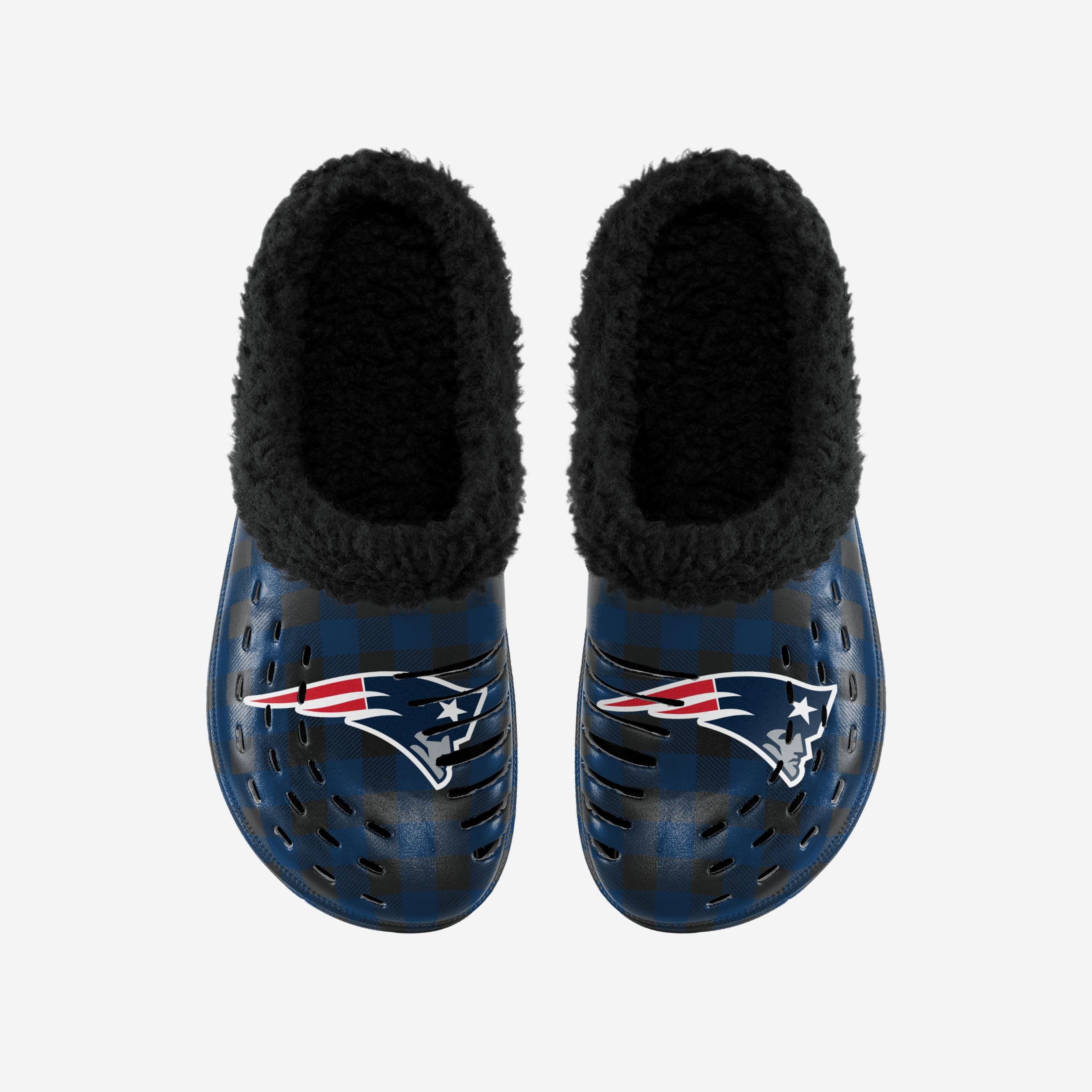 New England Patriots Super-Soft Sherpa Lined Buffalo Check Clogs - Show Your Fandom!
