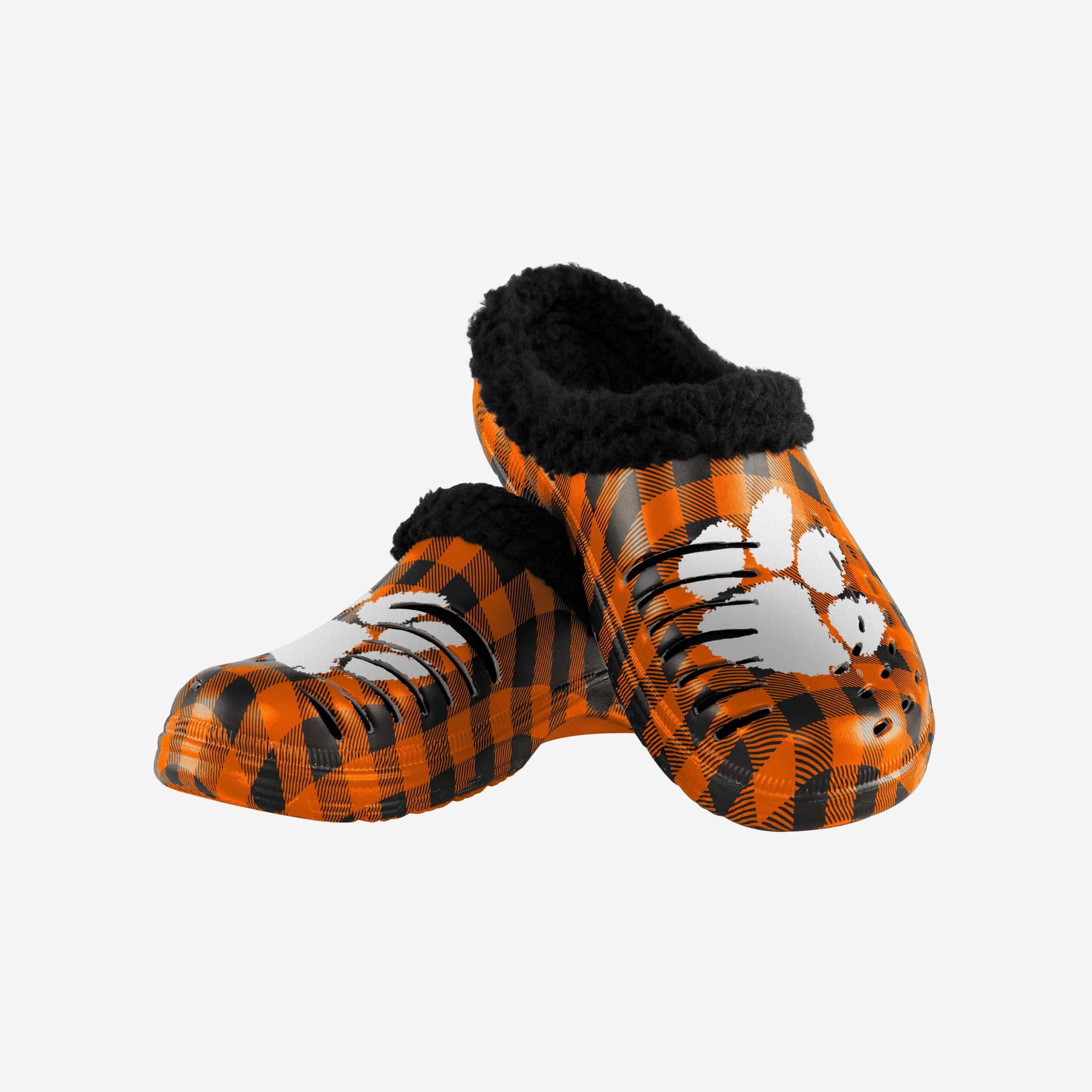 Clemson Tigers Sherpa Lined Buffalo Check Clogs - Stylish Team Footwear