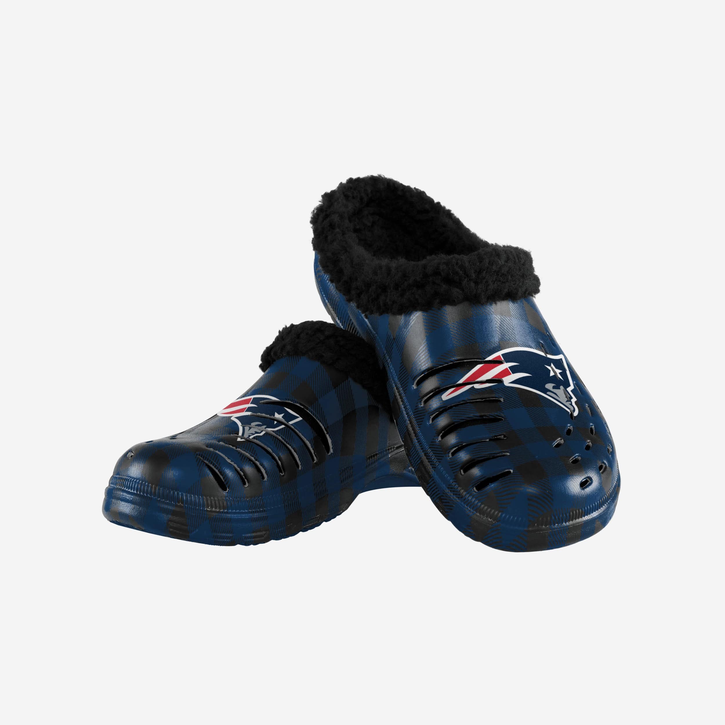 New England Patriots Super-Soft Sherpa Lined Buffalo Check Clogs - Show Your Fandom!