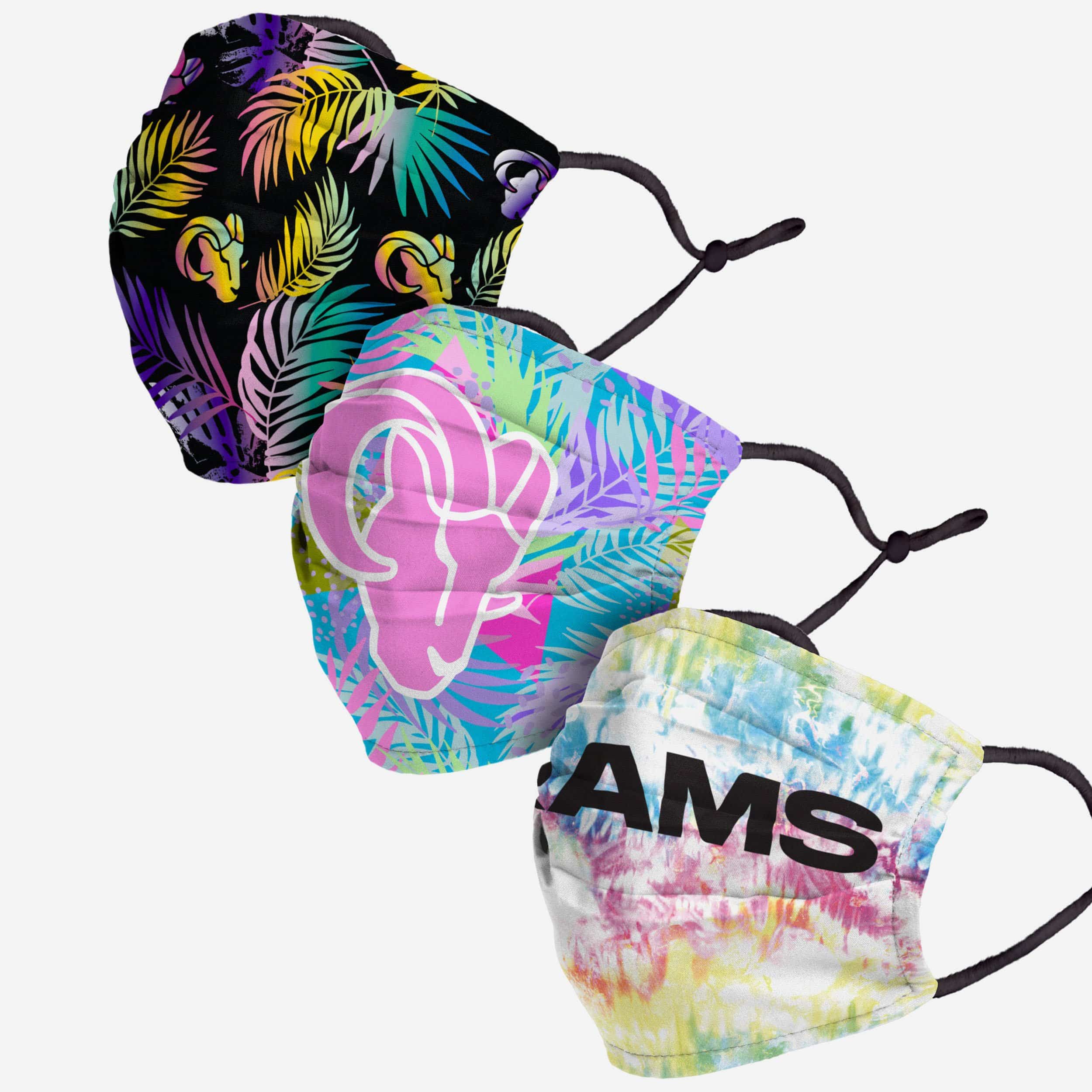 Los Angeles Rams Neon Floral Face Cover 3-Pack - Show Your Team Spirit!