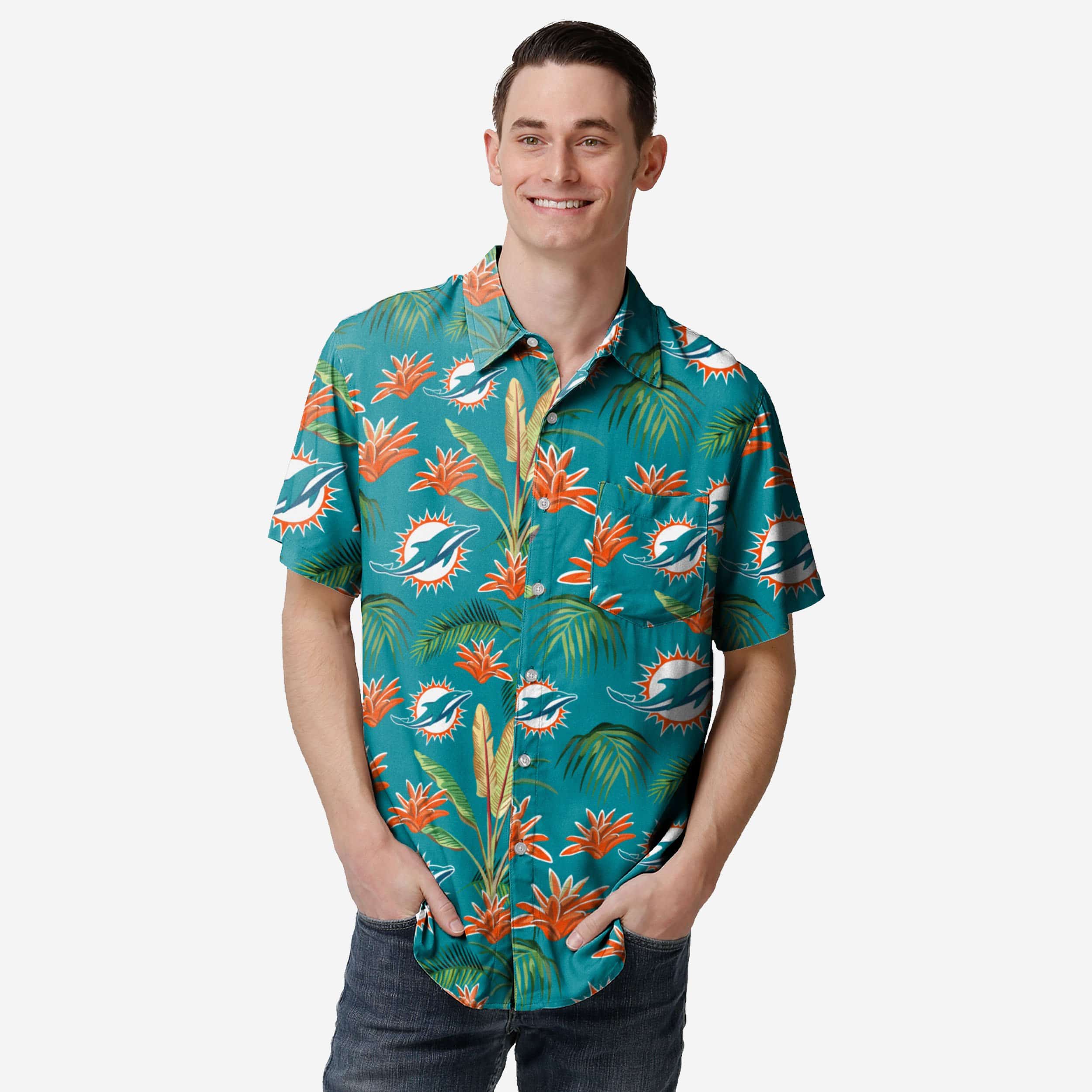 Miami Dolphins Victory Vacation Button-Up Shirt: Unleash Your Team Spirit!