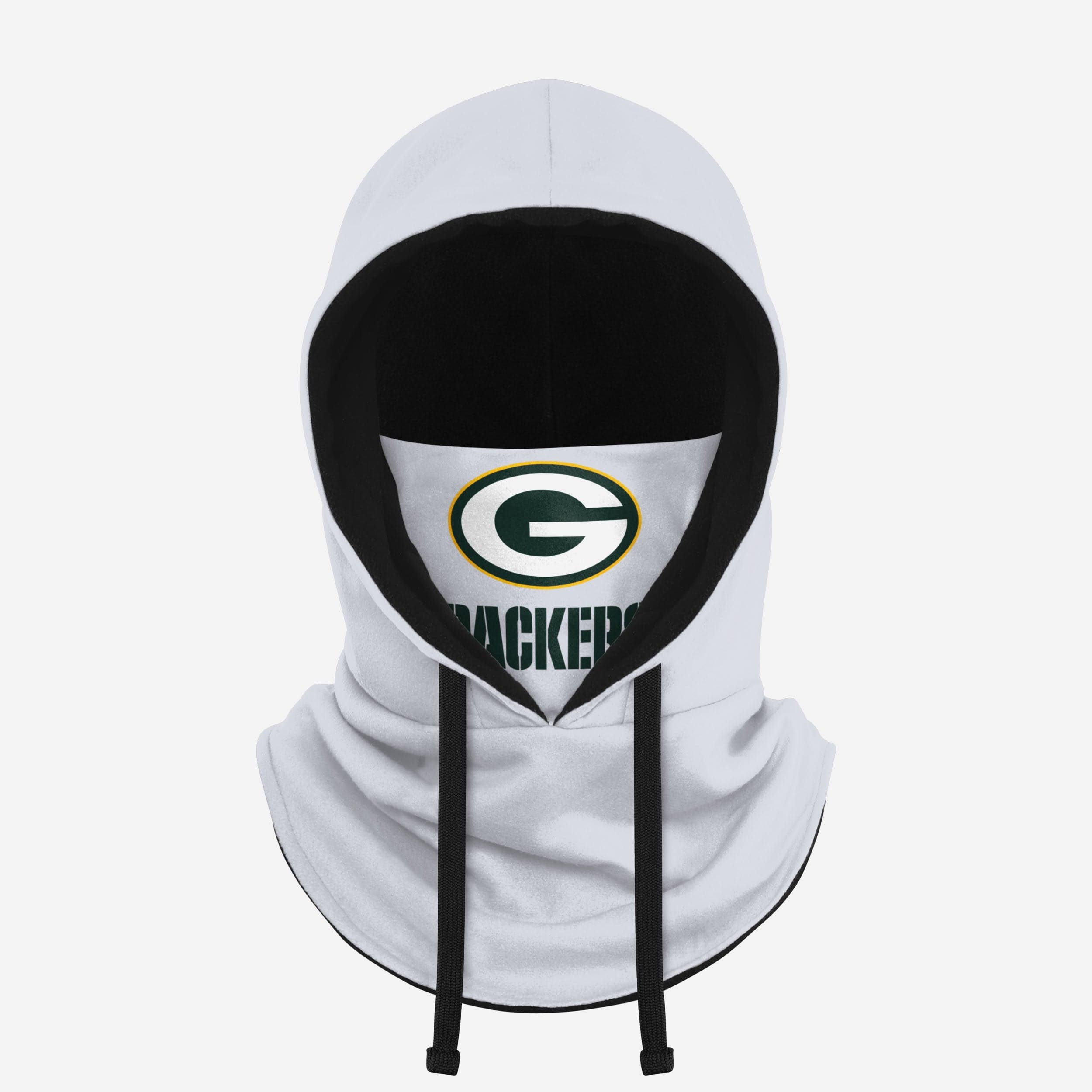 Green Bay Packers Premium White Drawstring Hooded Gaiter - Show Your Team Spirit!