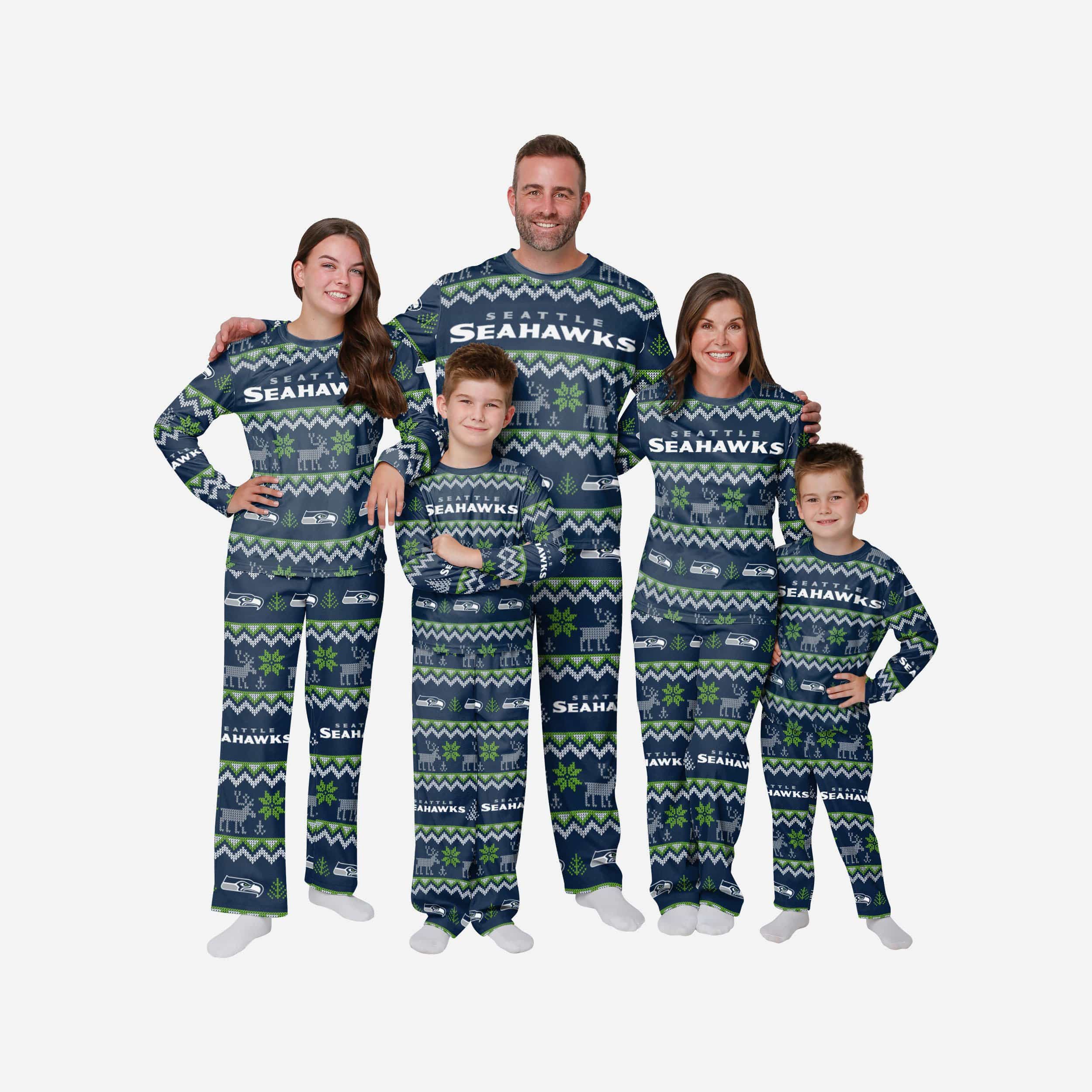 Seattle Seahawks Men's Stunning Family Holiday Pajamas with Ugly Patterns