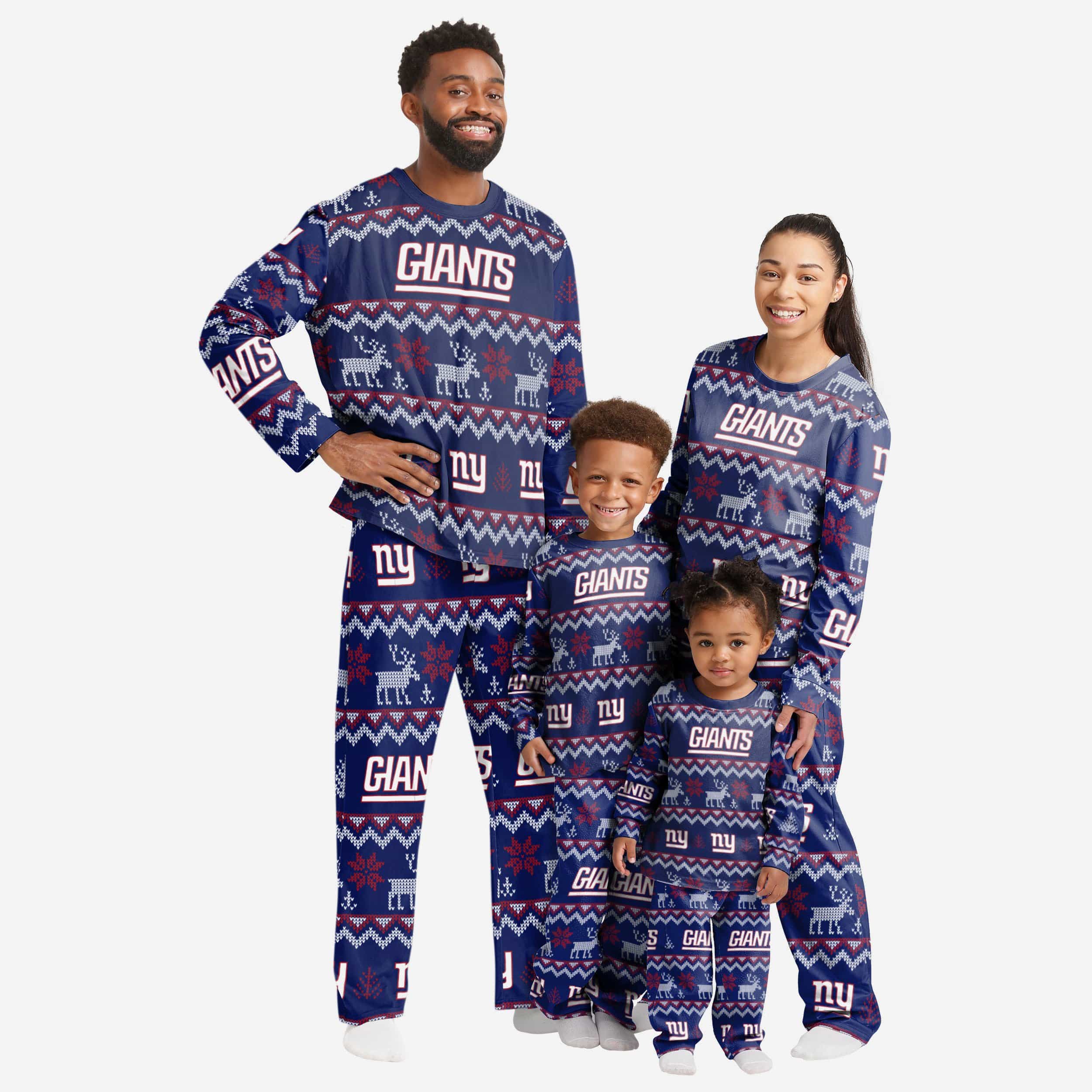 New York Giants Men's Festive Family Holiday Pajamas with Ugly Patterns