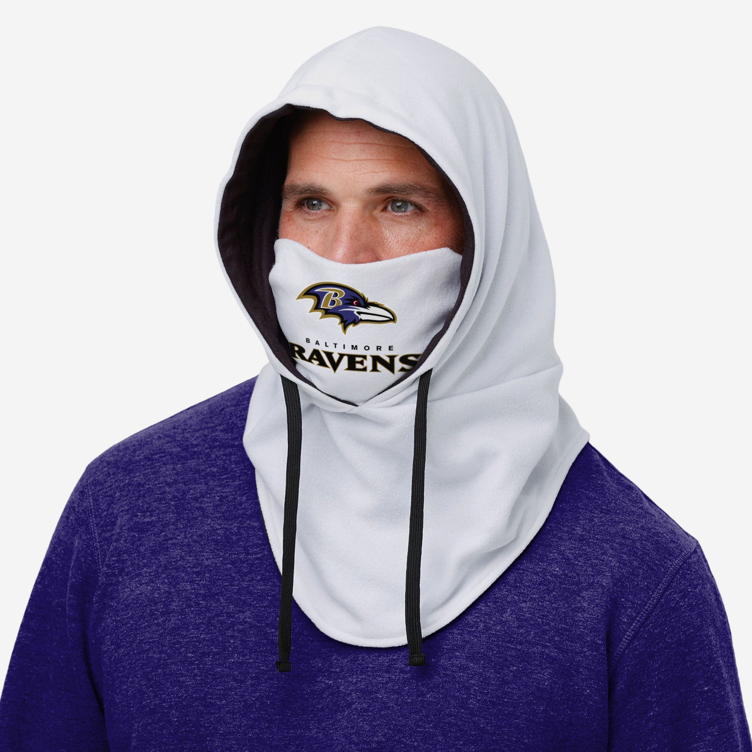 Baltimore Ravens Stunning White Drawstring Hooded Gaiter - Must - Have for Fans!