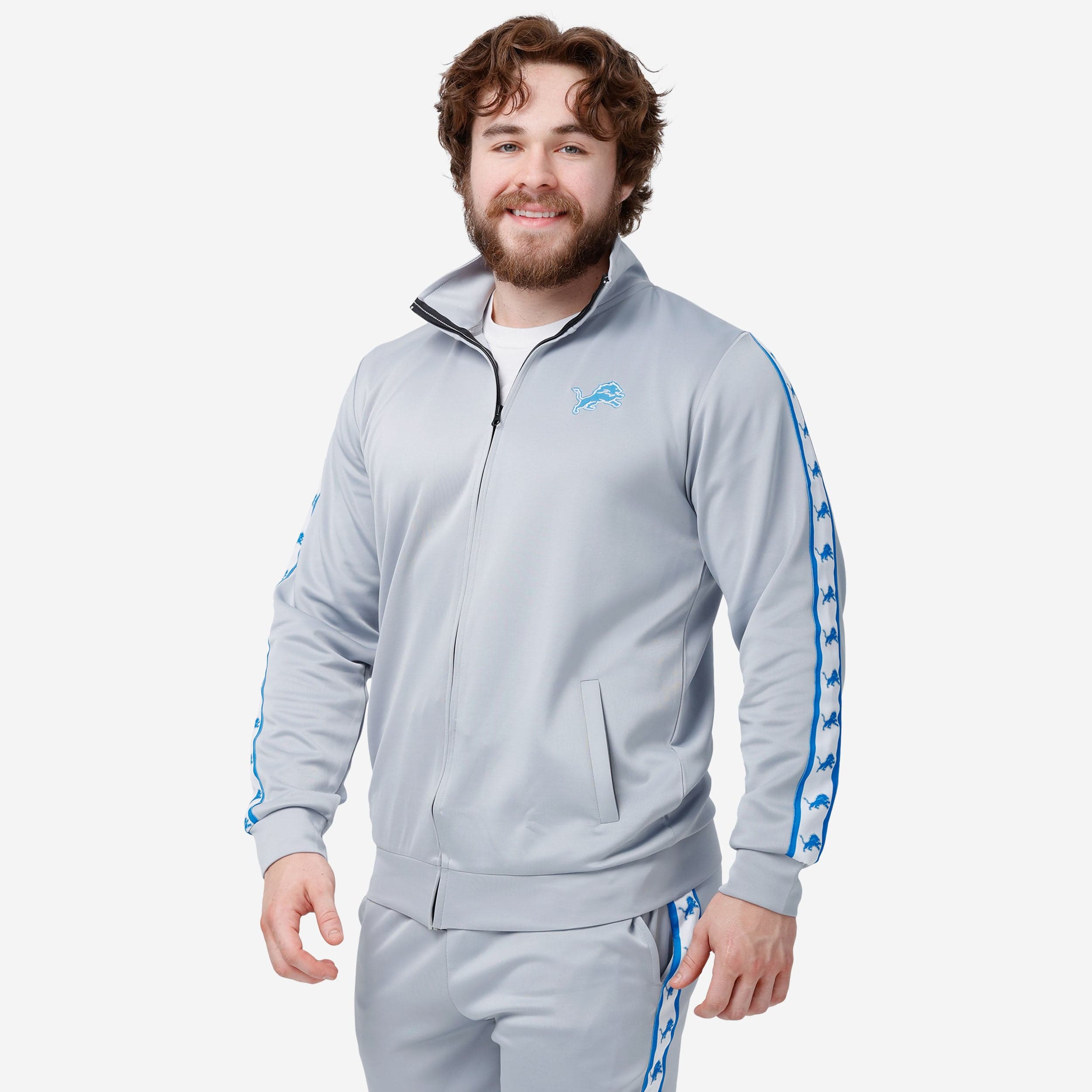 Detroit Lions Stylish Stripe Logo Track Jacket - Must - Have for Fans