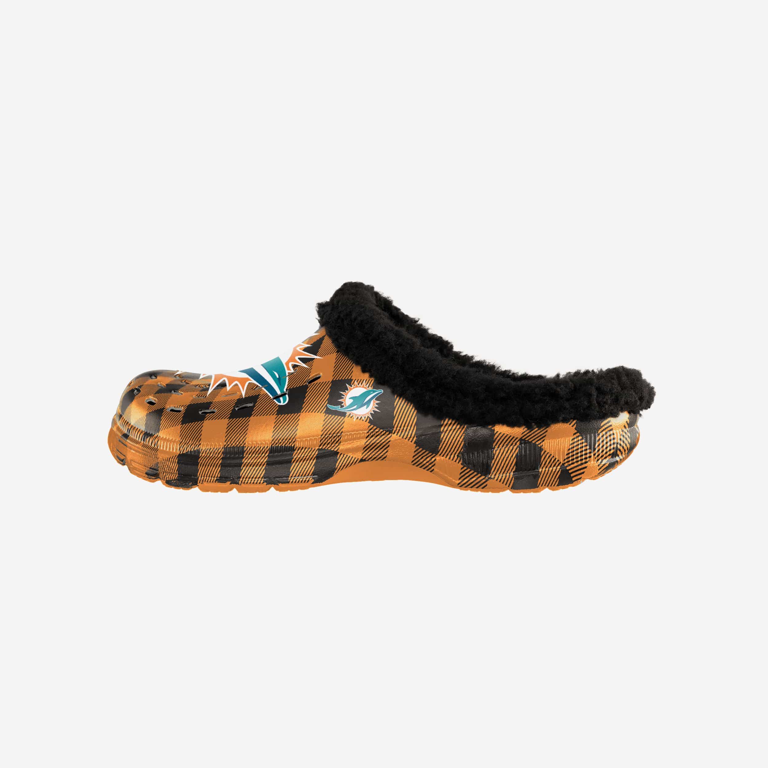 Miami Dolphins Sherpa-Lined Buffalo Check Fashion Clogs