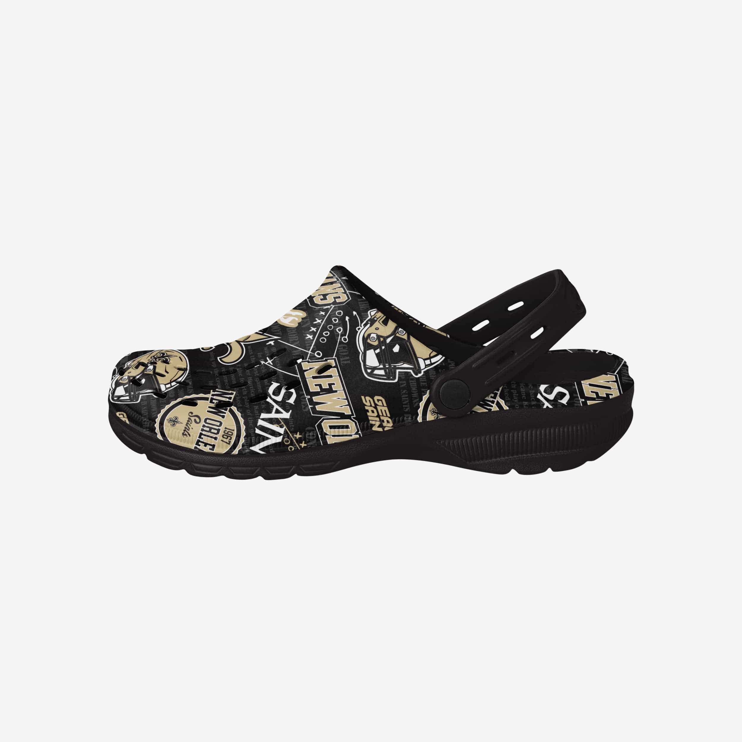 New Orleans Saints Iconic Print Clogs with Straps - Step into History!