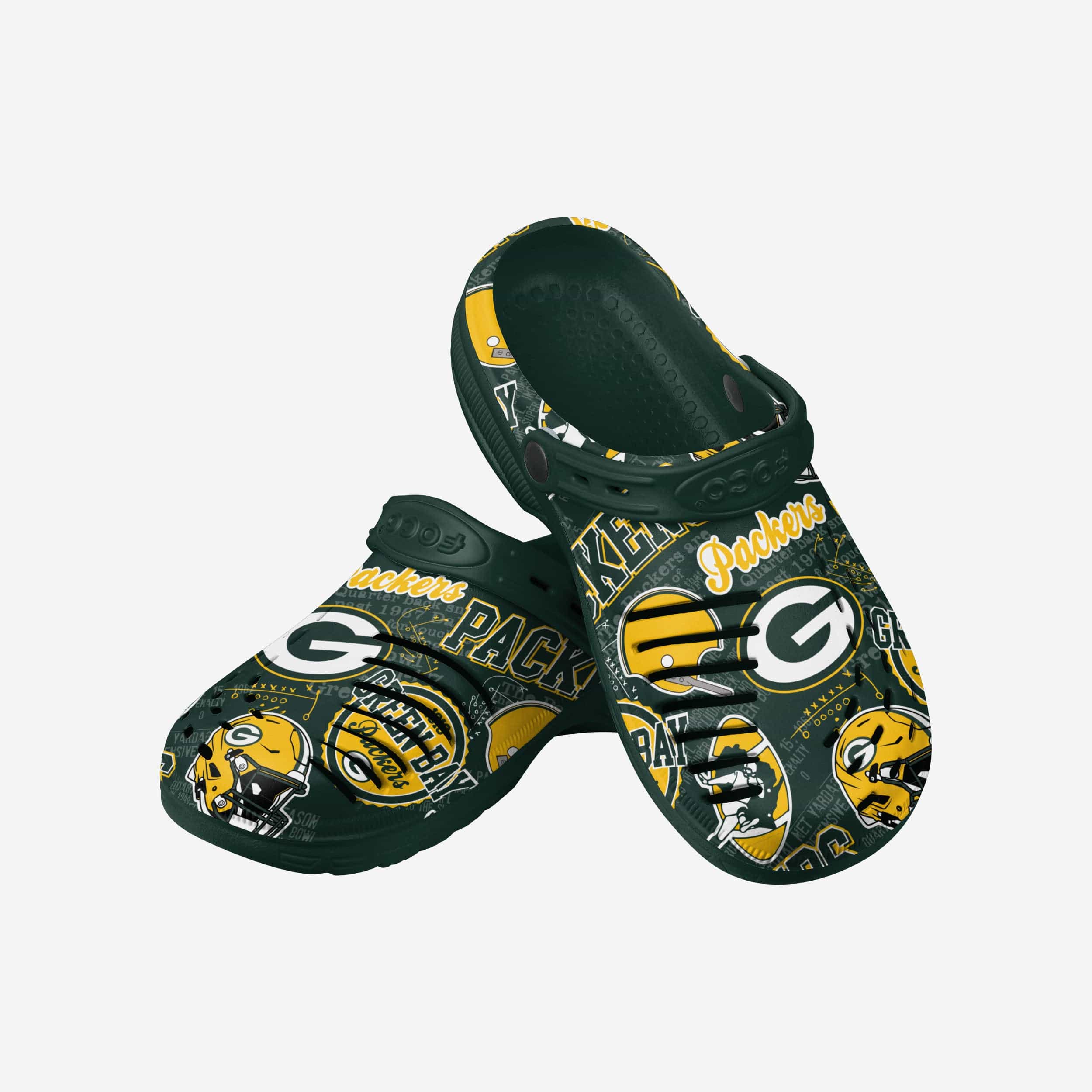 Green Bay Packers Time-Traveling Historic Print Clogs with Straps