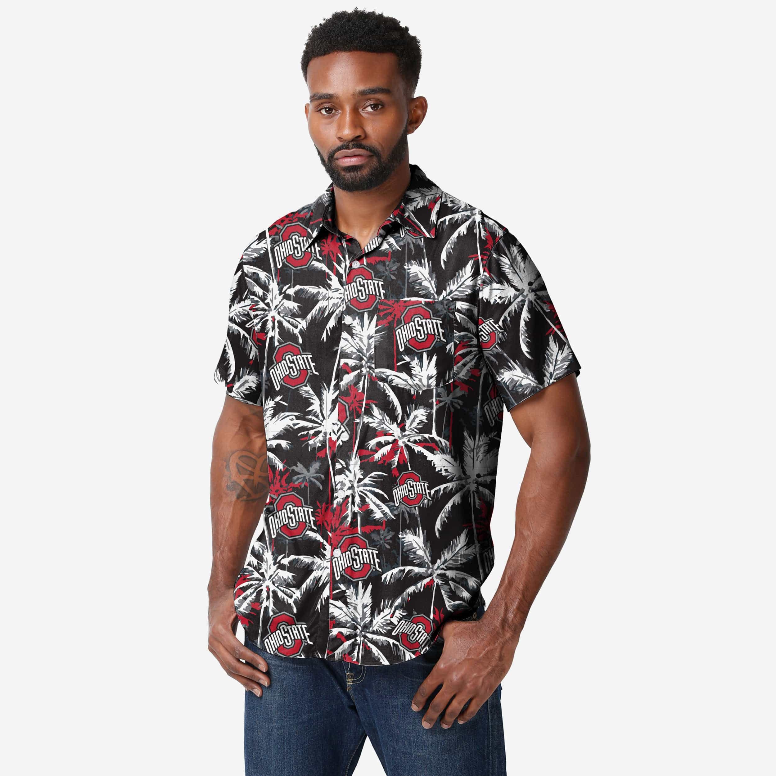 Ohio State Buckeyes Stylish Black Floral Button-Up Shirt