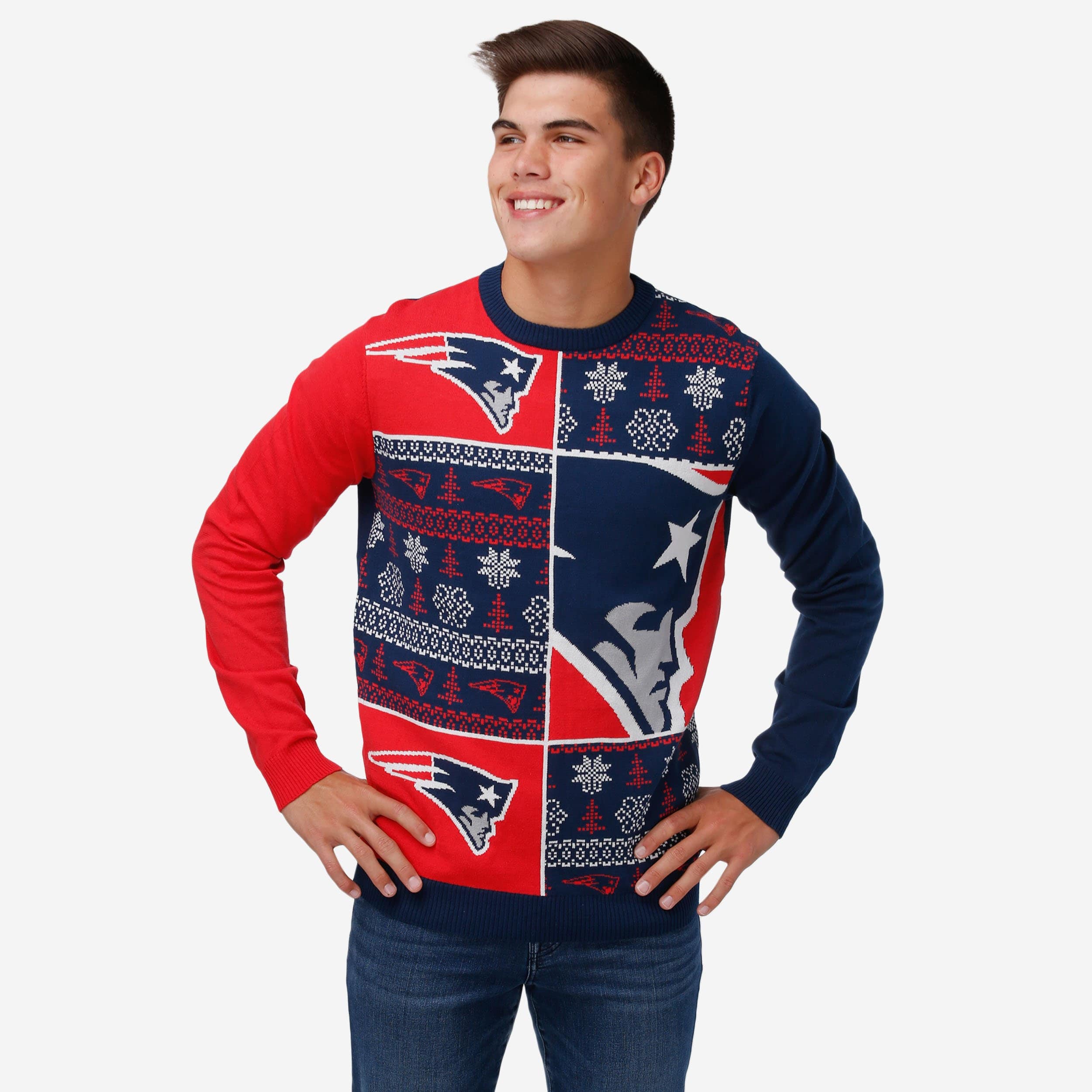 New England Patriots Festive Snowfall Block Sweater