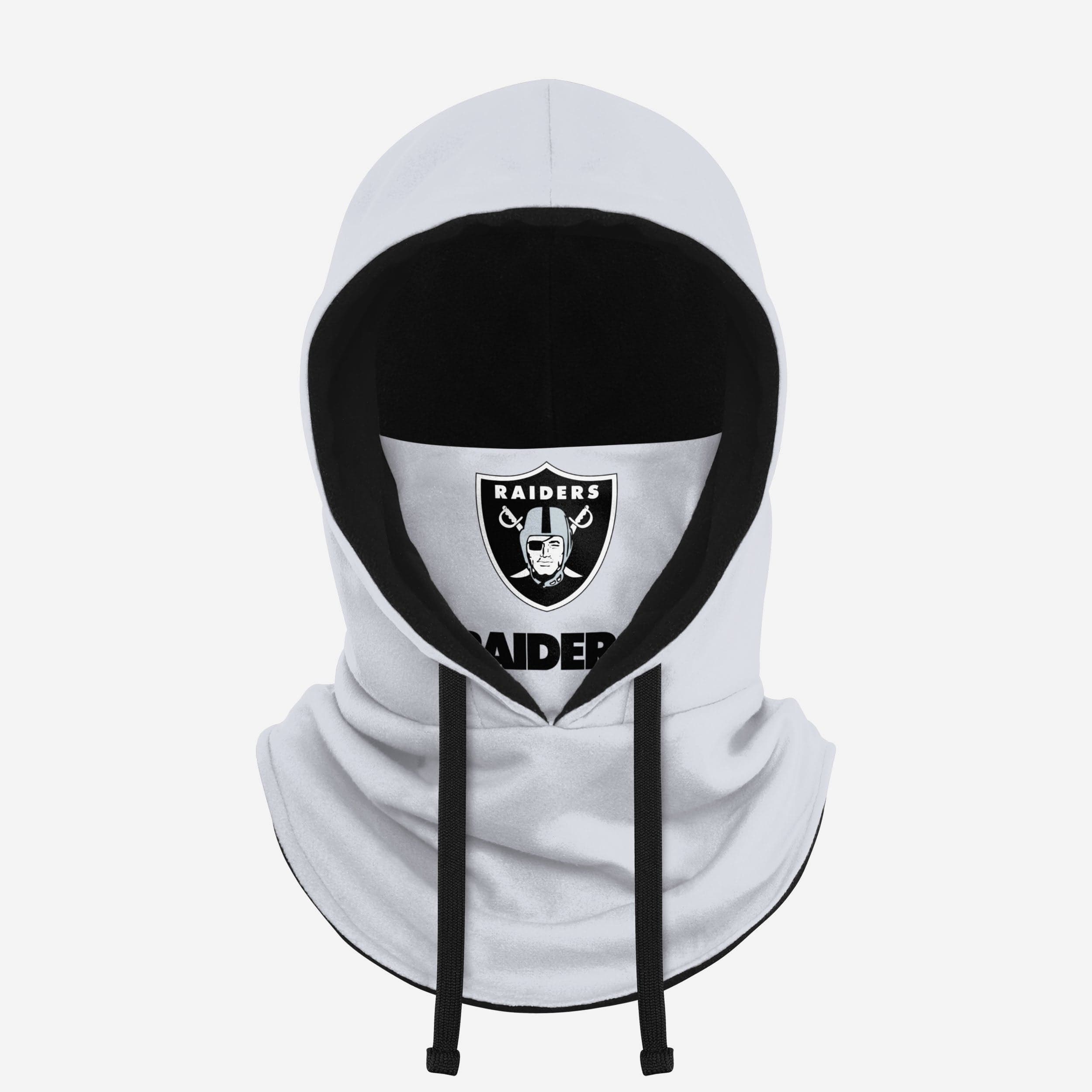 Exciting Las Vegas Raiders White Drawstring Hooded Gaiter for Winter Fans