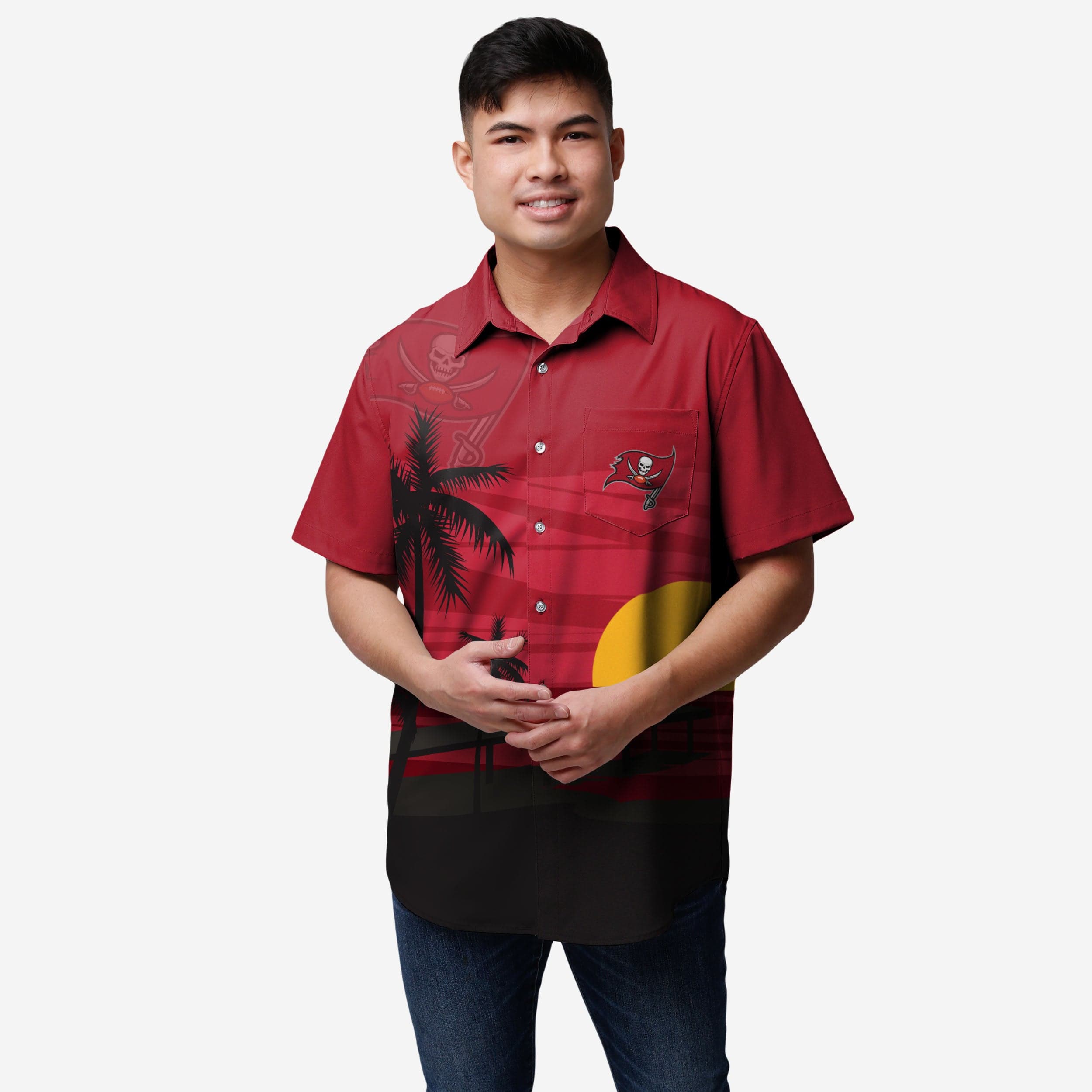 Tampa Bay Buccaneers Tropical Sunset Button-Up Party Shirt