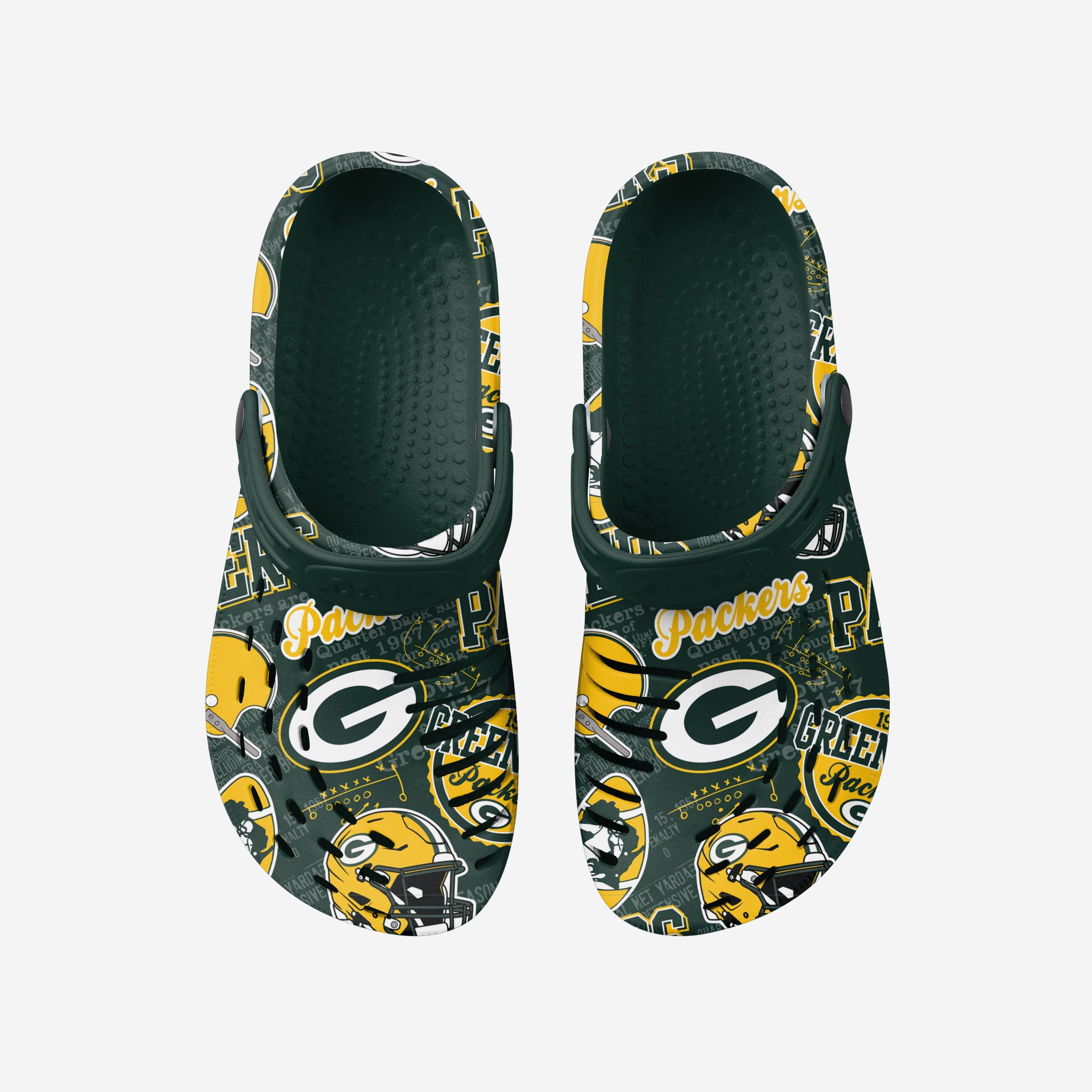 Green Bay Packers Time-Traveling Historic Print Clogs with Straps