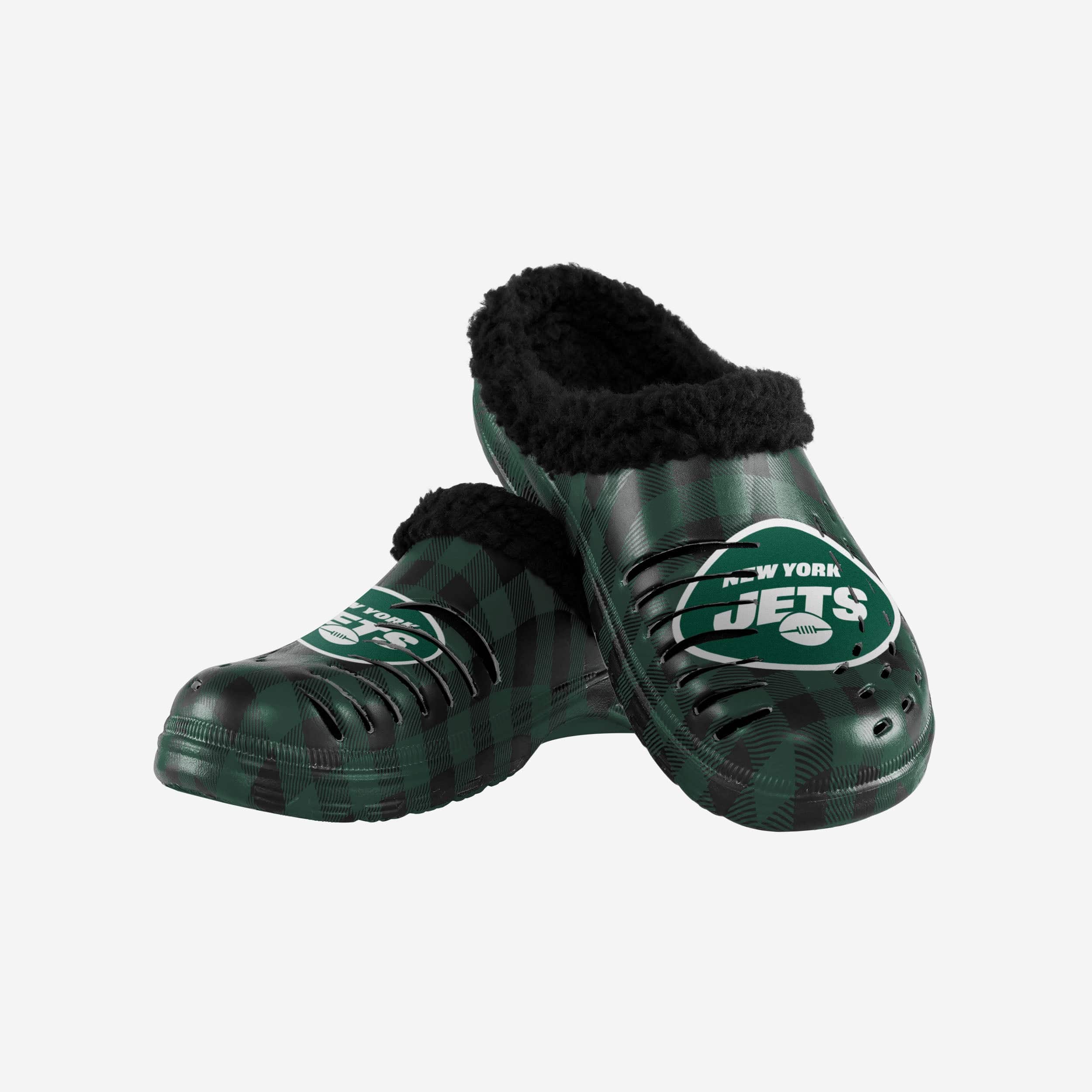 New York Jets Sherpa Lined Buffalo Check Clogs - Fashionable Team Footwear