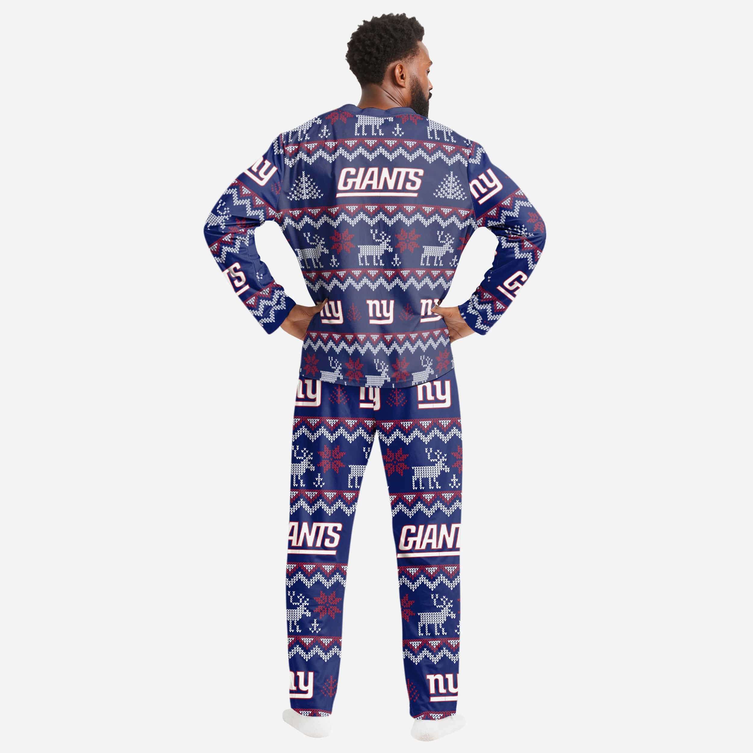 New York Giants Men's Festive Family Holiday Pajamas with Ugly Patterns