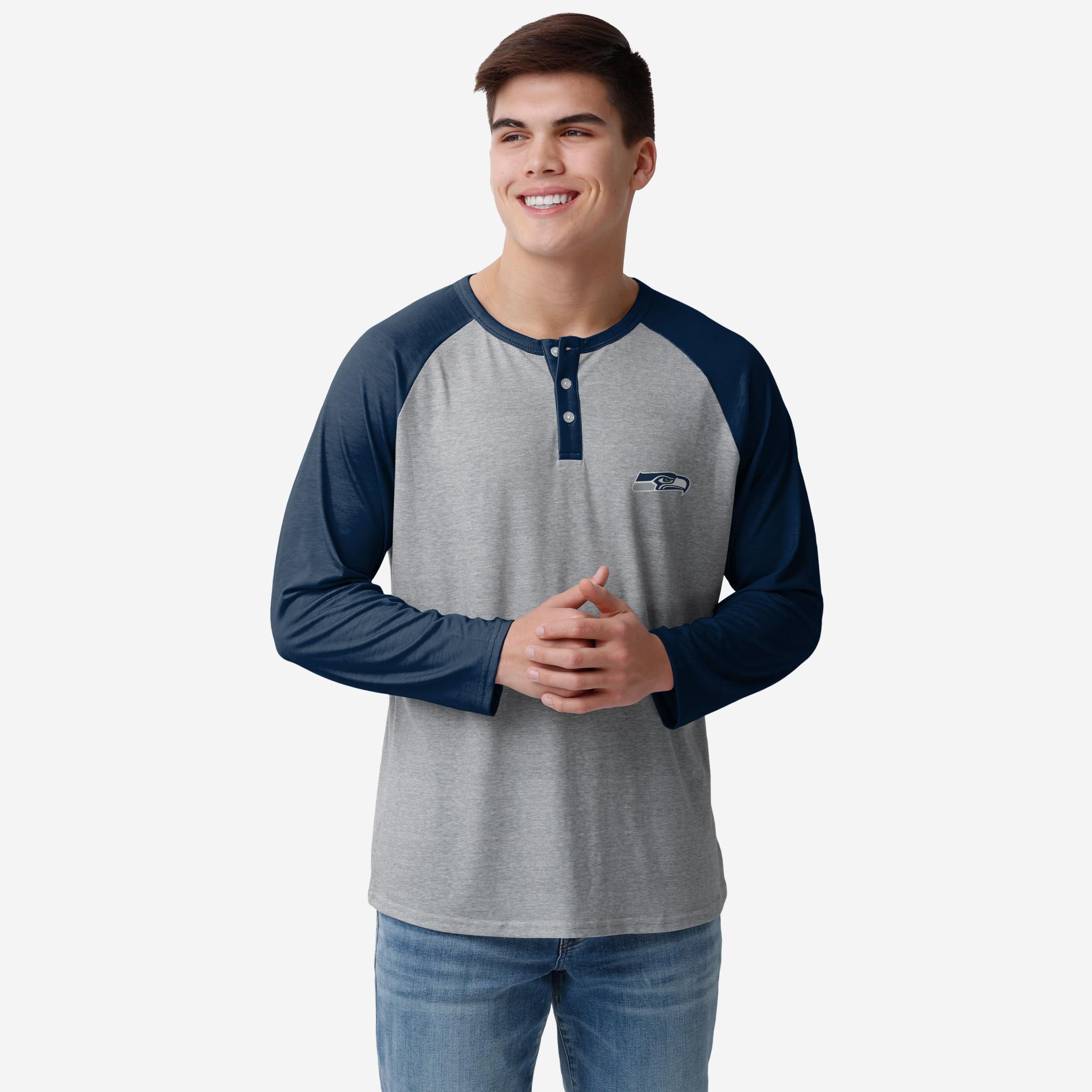 Seattle Seahawks Team Logo Gray Long Sleeve Henley