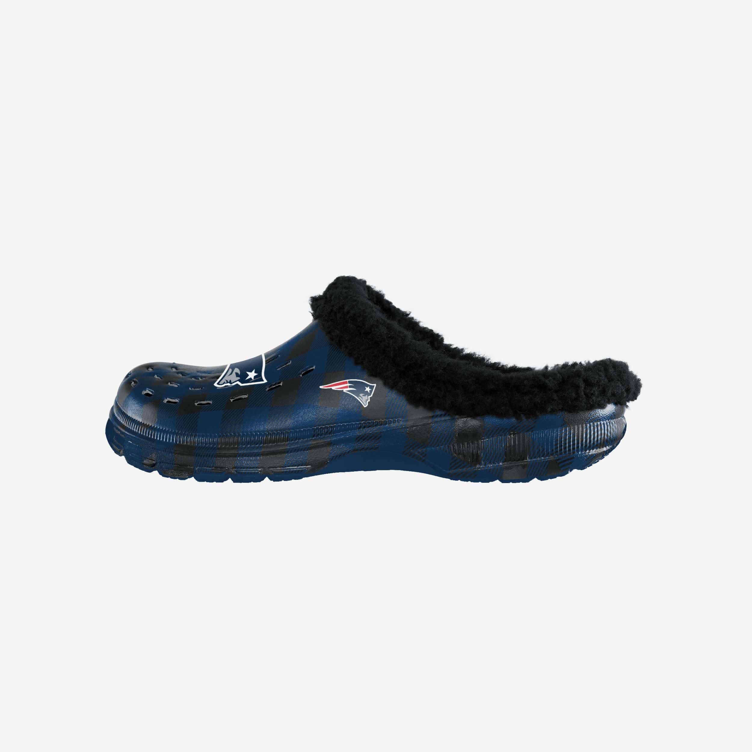 New England Patriots Super-Soft Sherpa Lined Buffalo Check Clogs - Show Your Fandom!