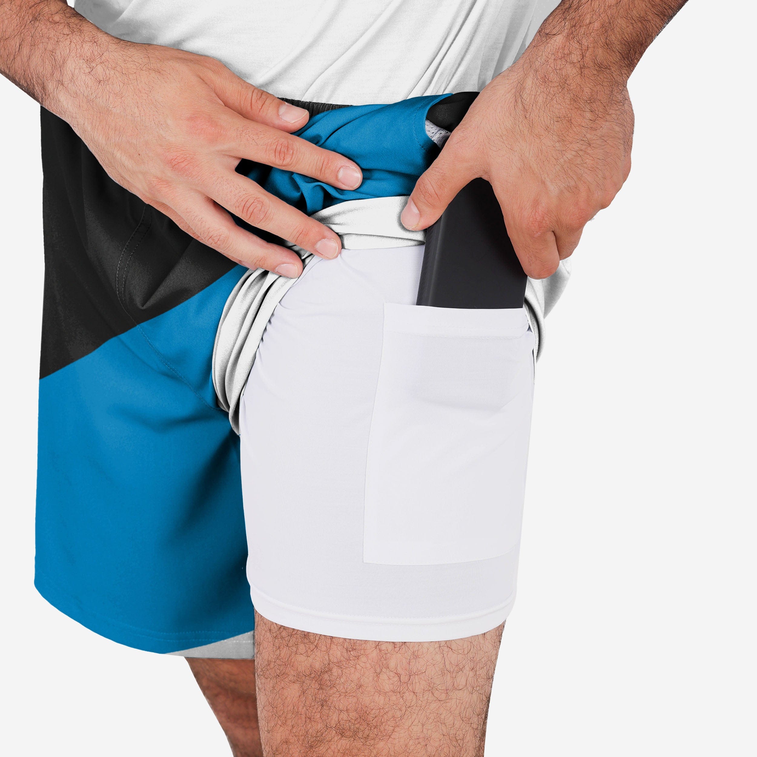 Carolina Panthers Stylish Colorblock Training Shorts with Double Liner