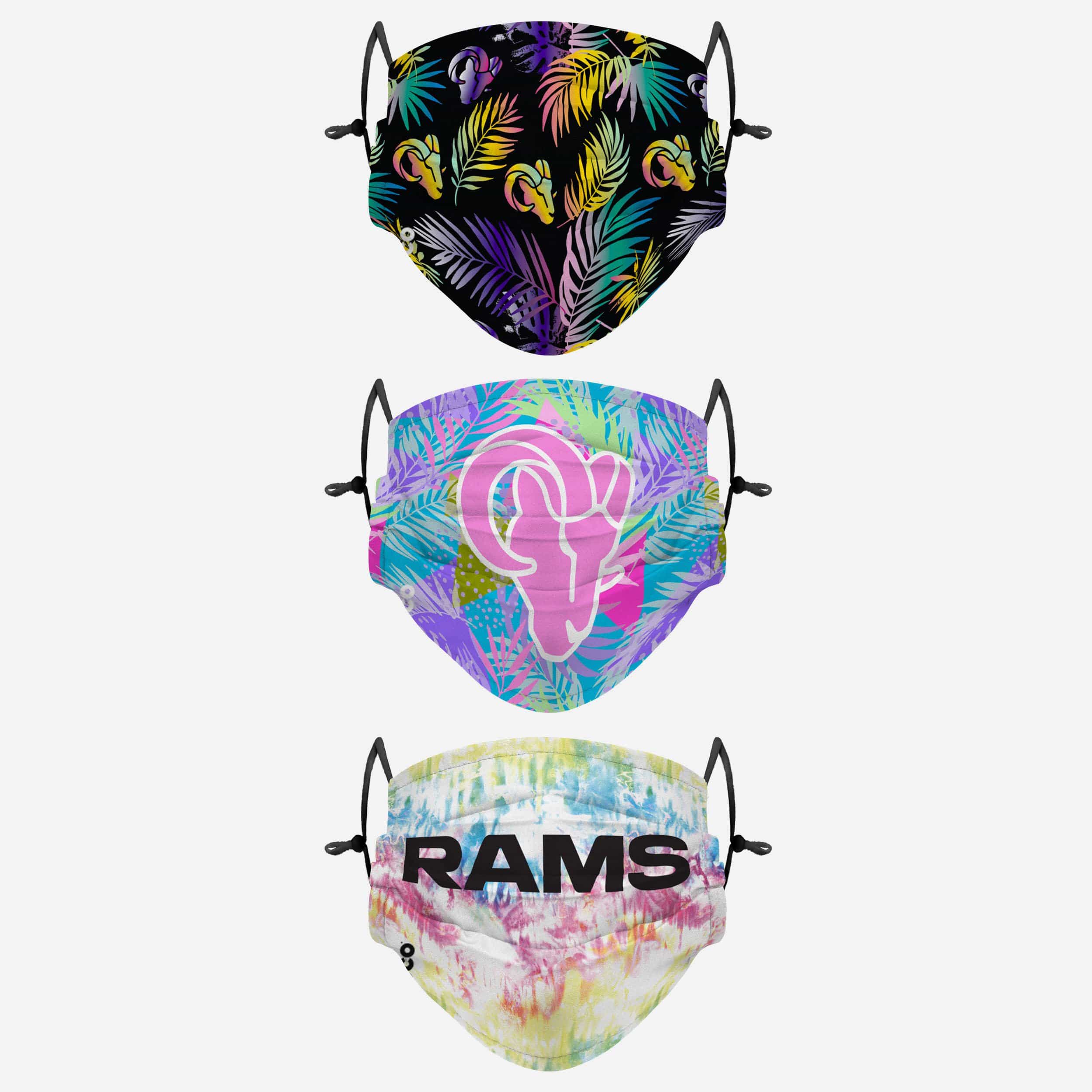 Los Angeles Rams Neon Floral Face Cover 3-Pack - Show Your Team Spirit!