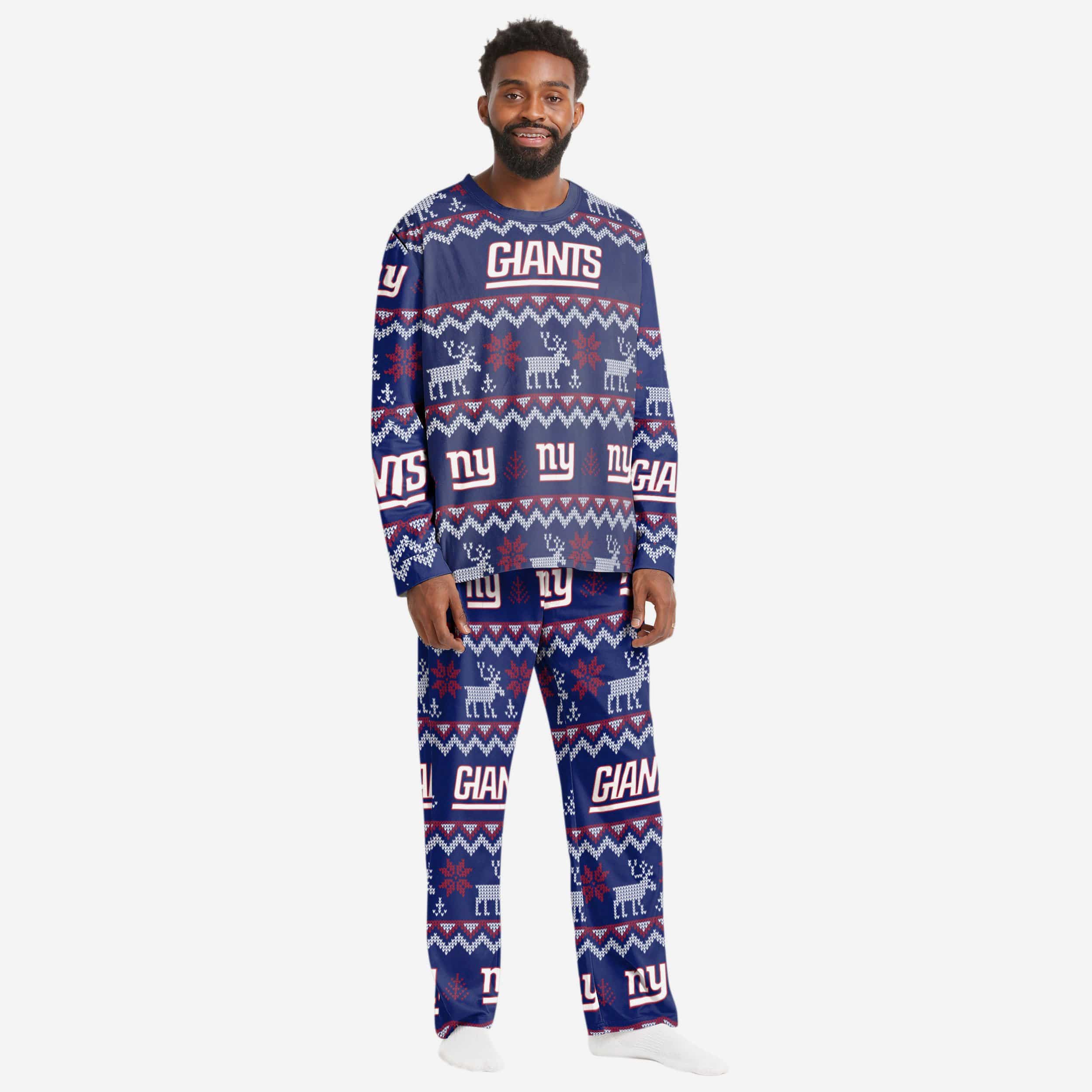 New York Giants Men's Festive Family Holiday Pajamas with Ugly Patterns
