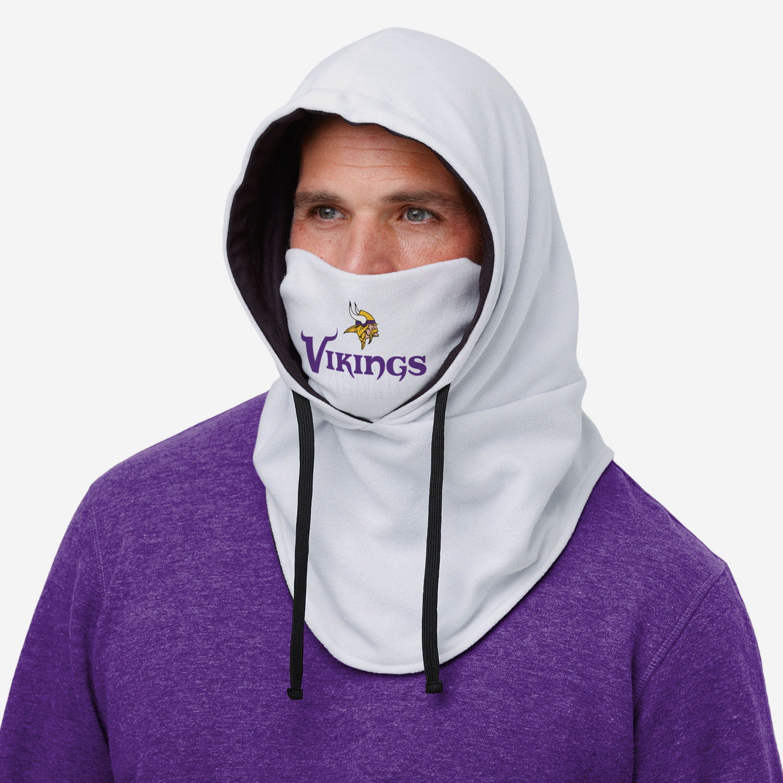 Minnesota Vikings White Drawstring Hooded Gaiter - The Ultimate Winter Essential