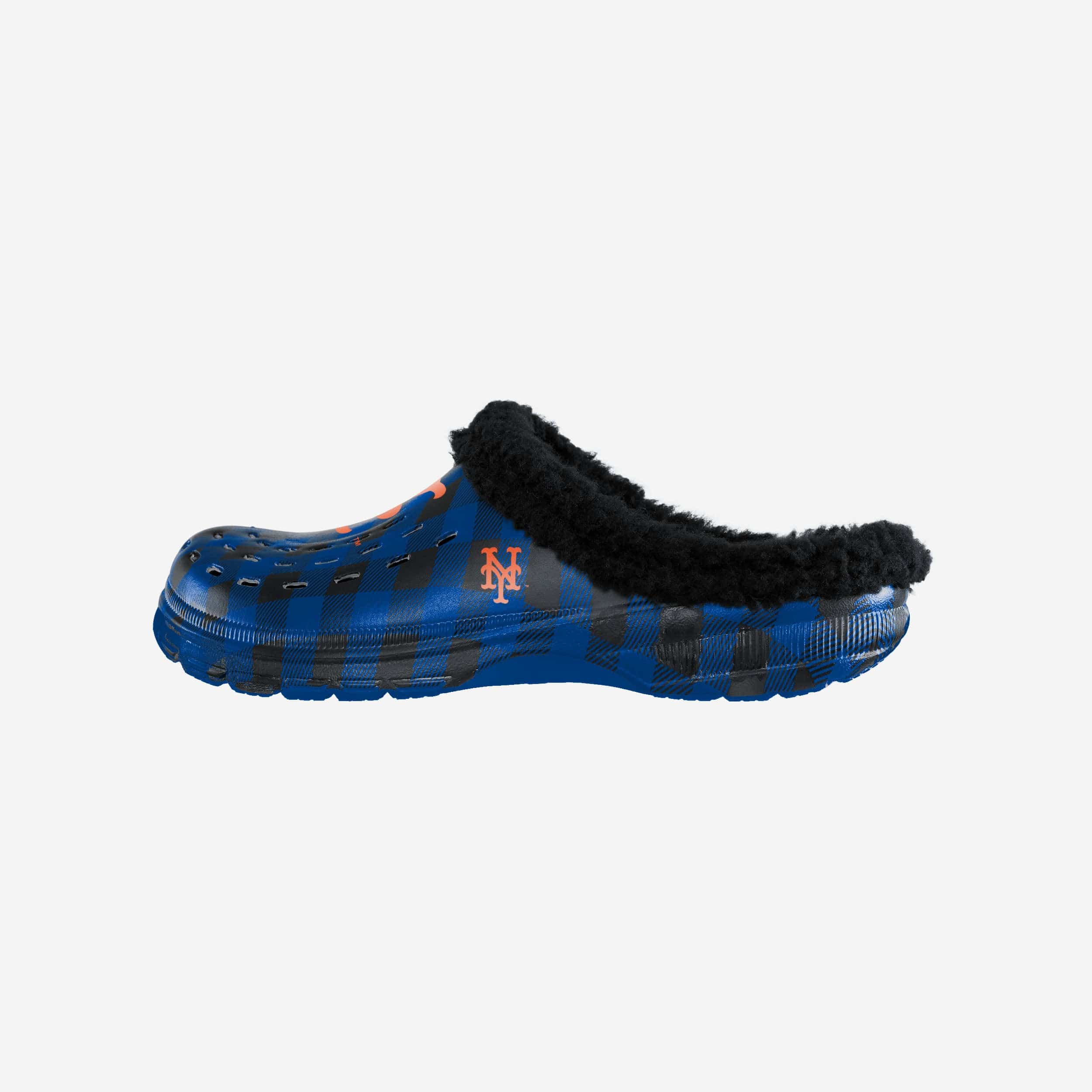 New York Mets Super Soft Sherpa Lined Buffalo Check Clogs - Fashionable Fandom Footwear