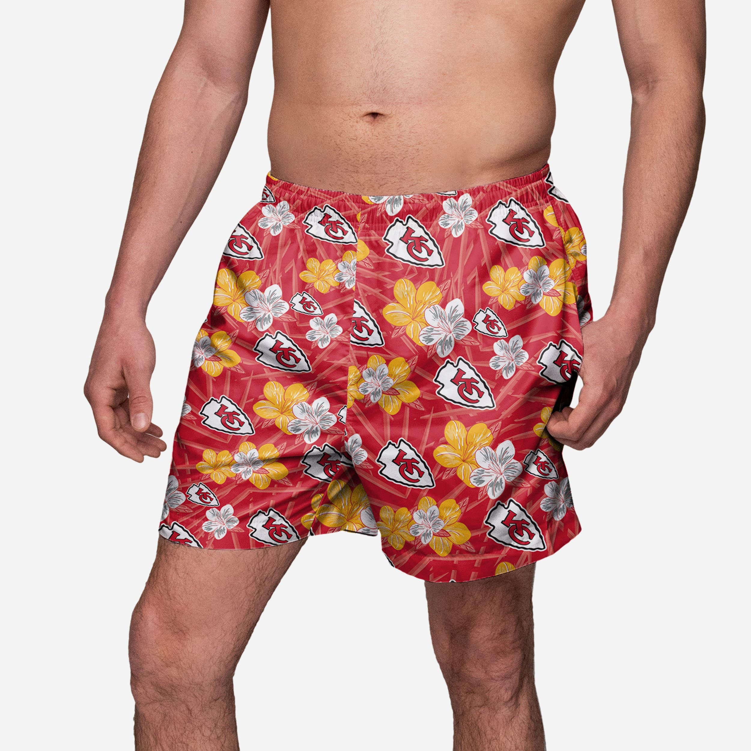 Kansas City Chiefs Tropical Hibiscus Swim Trunks - Show Your Fandom!