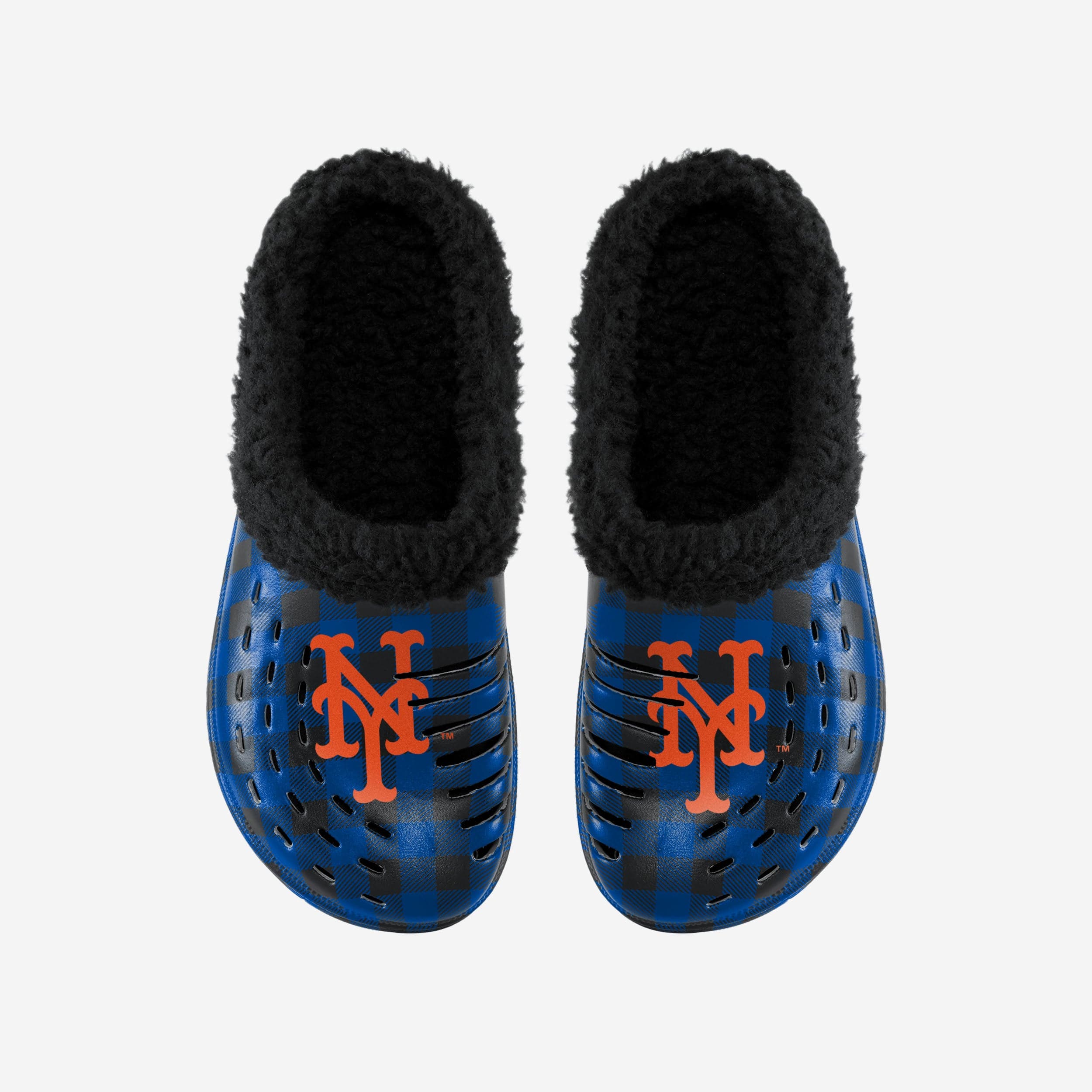 New York Mets Super Soft Sherpa Lined Buffalo Check Clogs - Fashionable Fandom Footwear