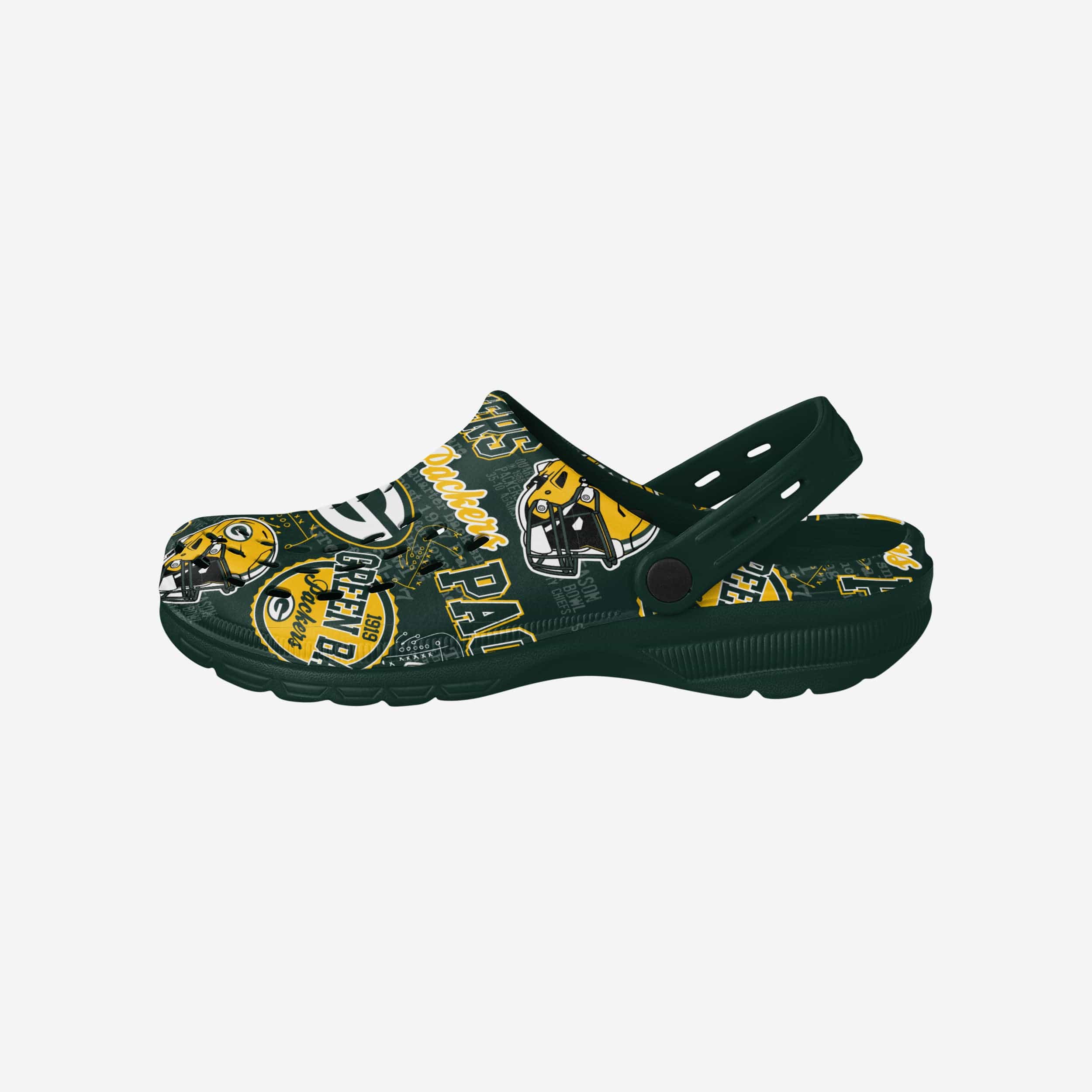 Green Bay Packers Time-Traveling Historic Print Clogs with Straps