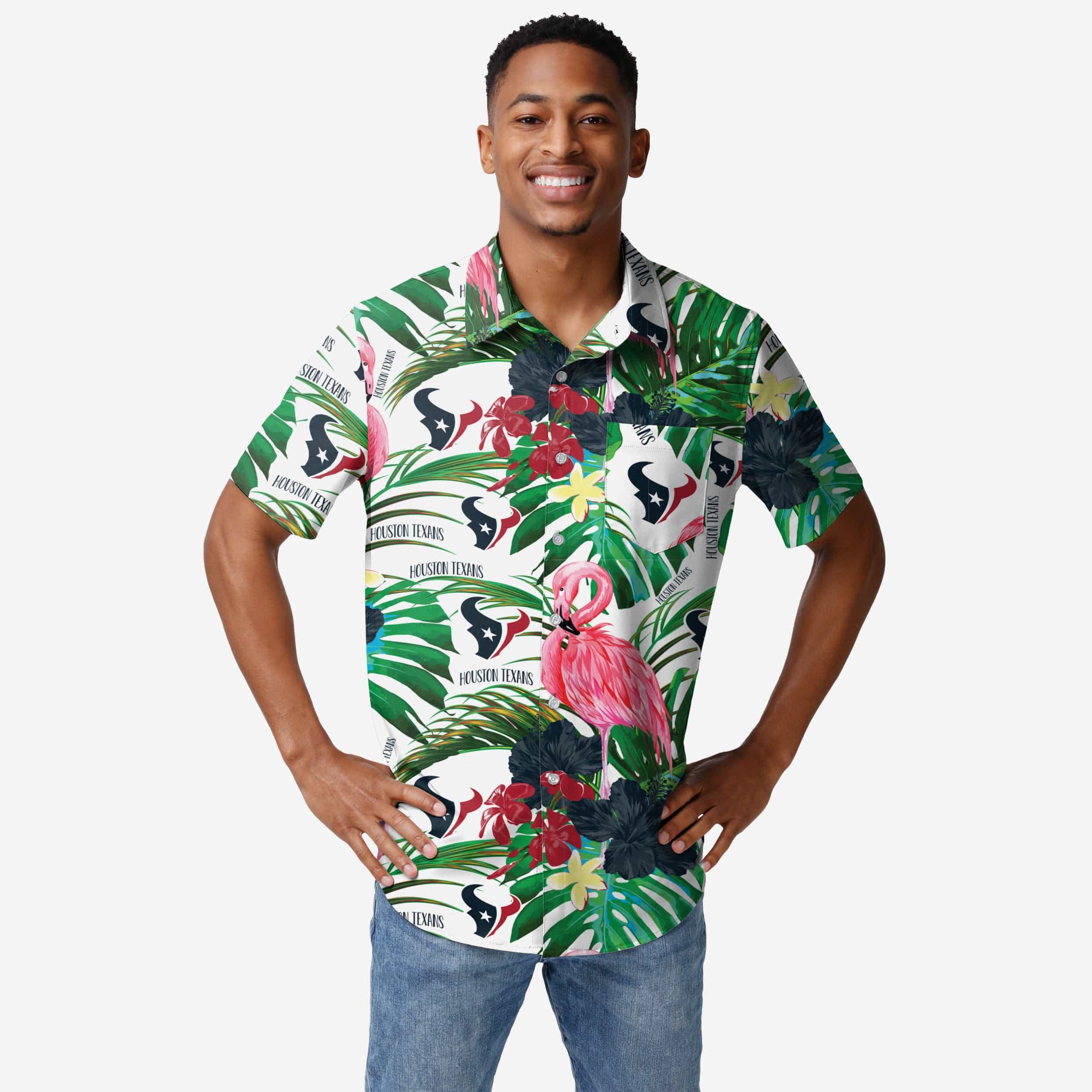 Houston Texans Flamingo Party Button-Up Shirt