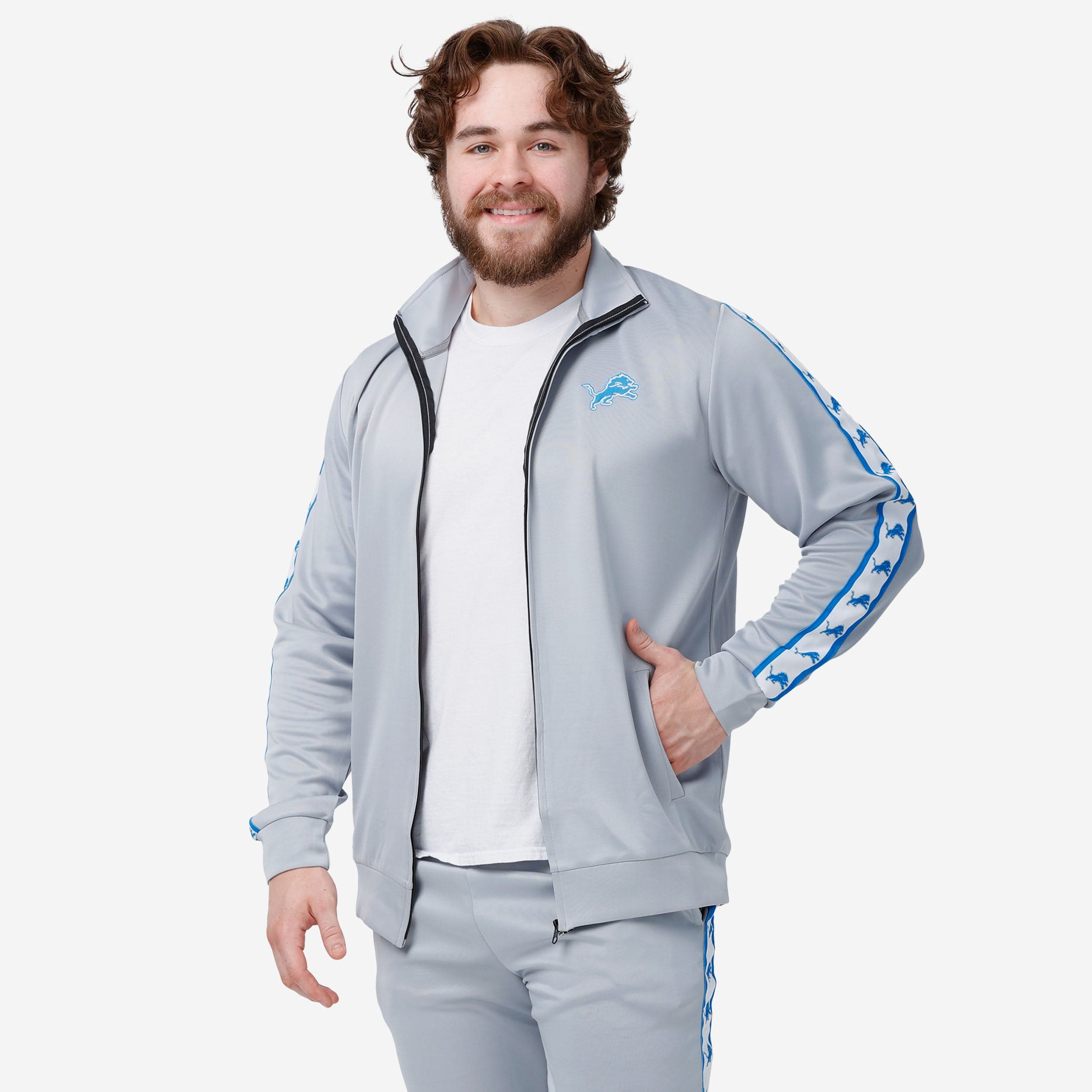 Detroit Lions Stylish Stripe Logo Track Jacket - Must - Have for Fans