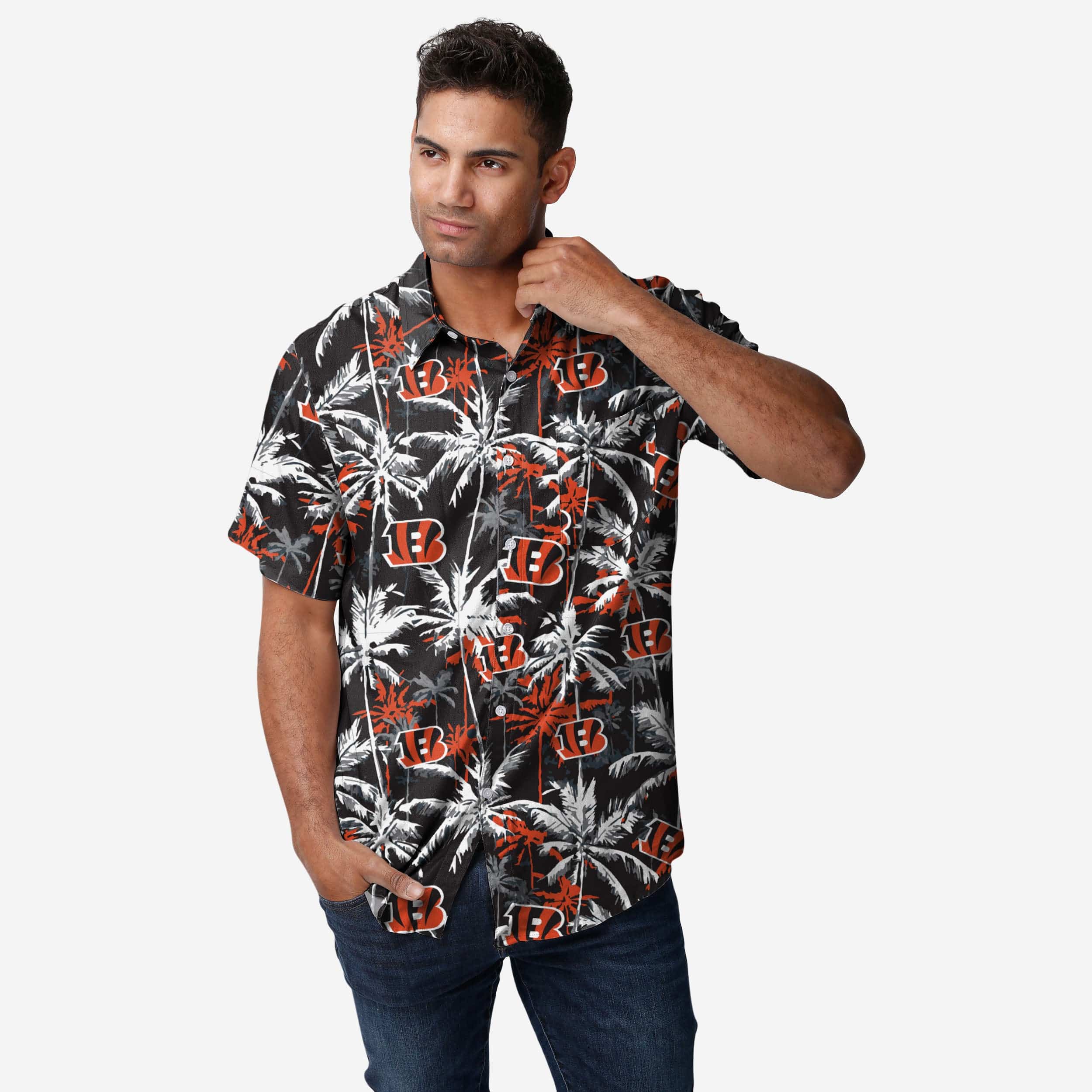 Cincinnati Bengals Stunning Black Floral Button - Up Shirt