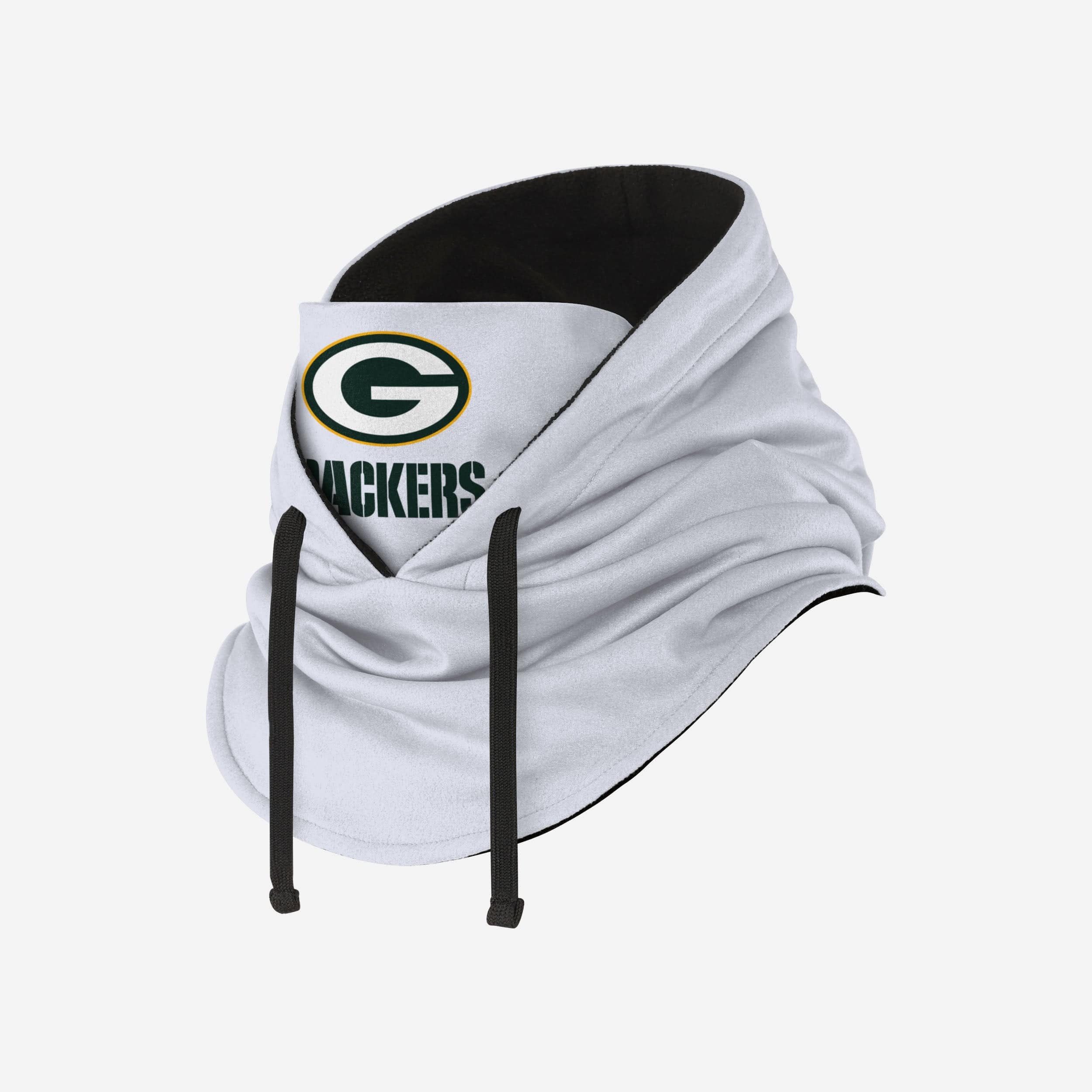 Green Bay Packers Premium White Drawstring Hooded Gaiter - Show Your Team Spirit!