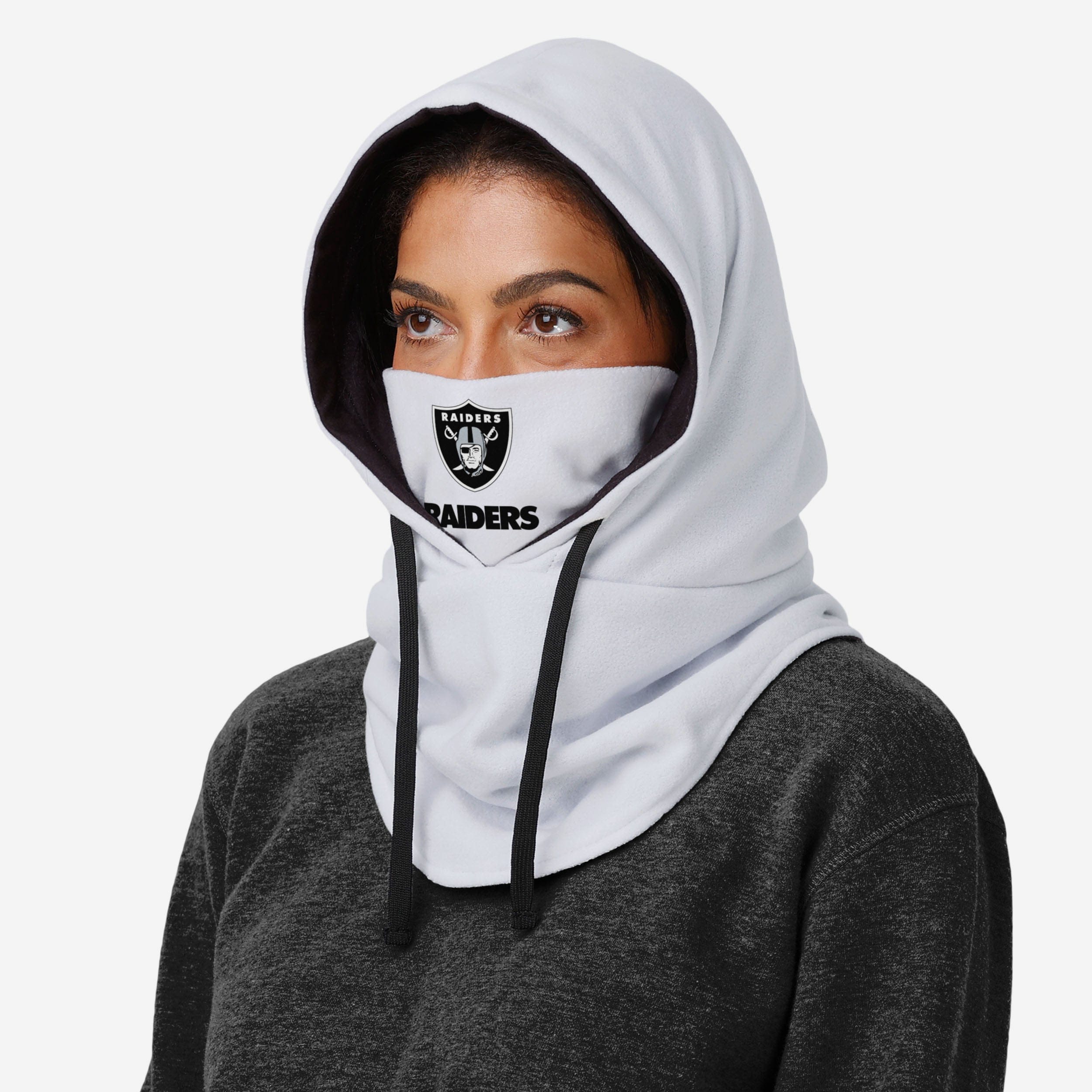 Exciting Las Vegas Raiders White Drawstring Hooded Gaiter for Winter Fans