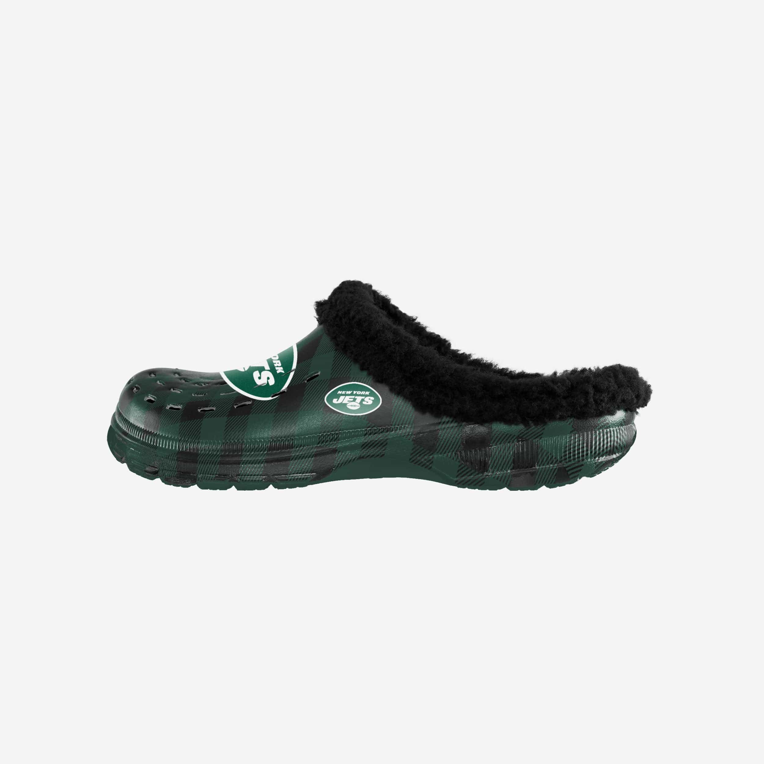 New York Jets Sherpa Lined Buffalo Check Clogs - Fashionable Team Footwear