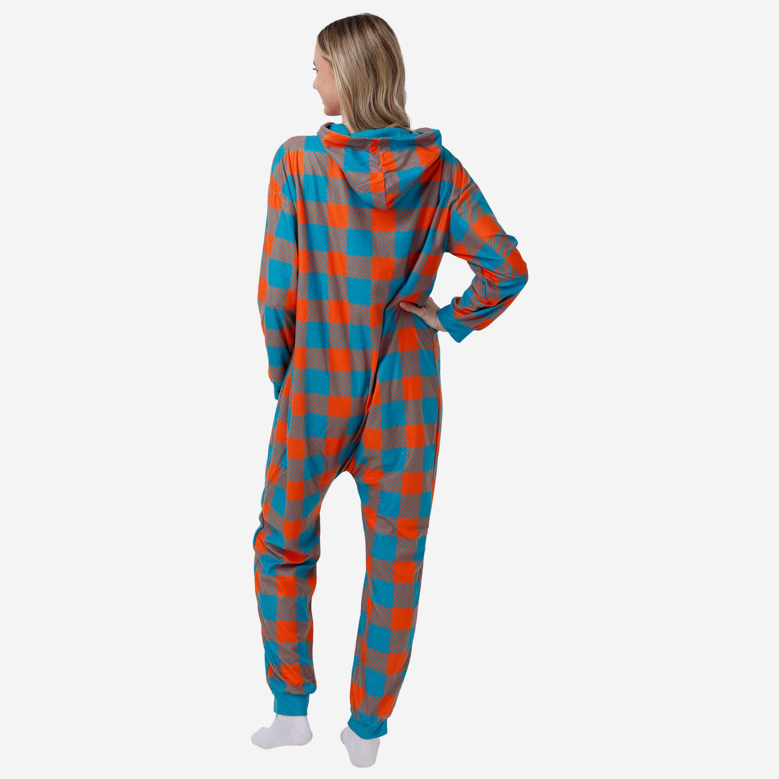 Miami Dolphins Plaid One-Piece Holiday Pajamas - Perfect for Family Fun!