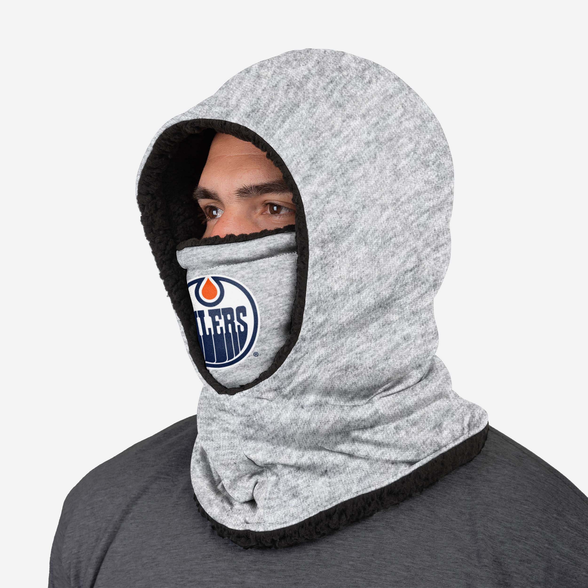 Get Your Edmonton Oilers Heather Grey Big Logo Hooded Gaiter Now!