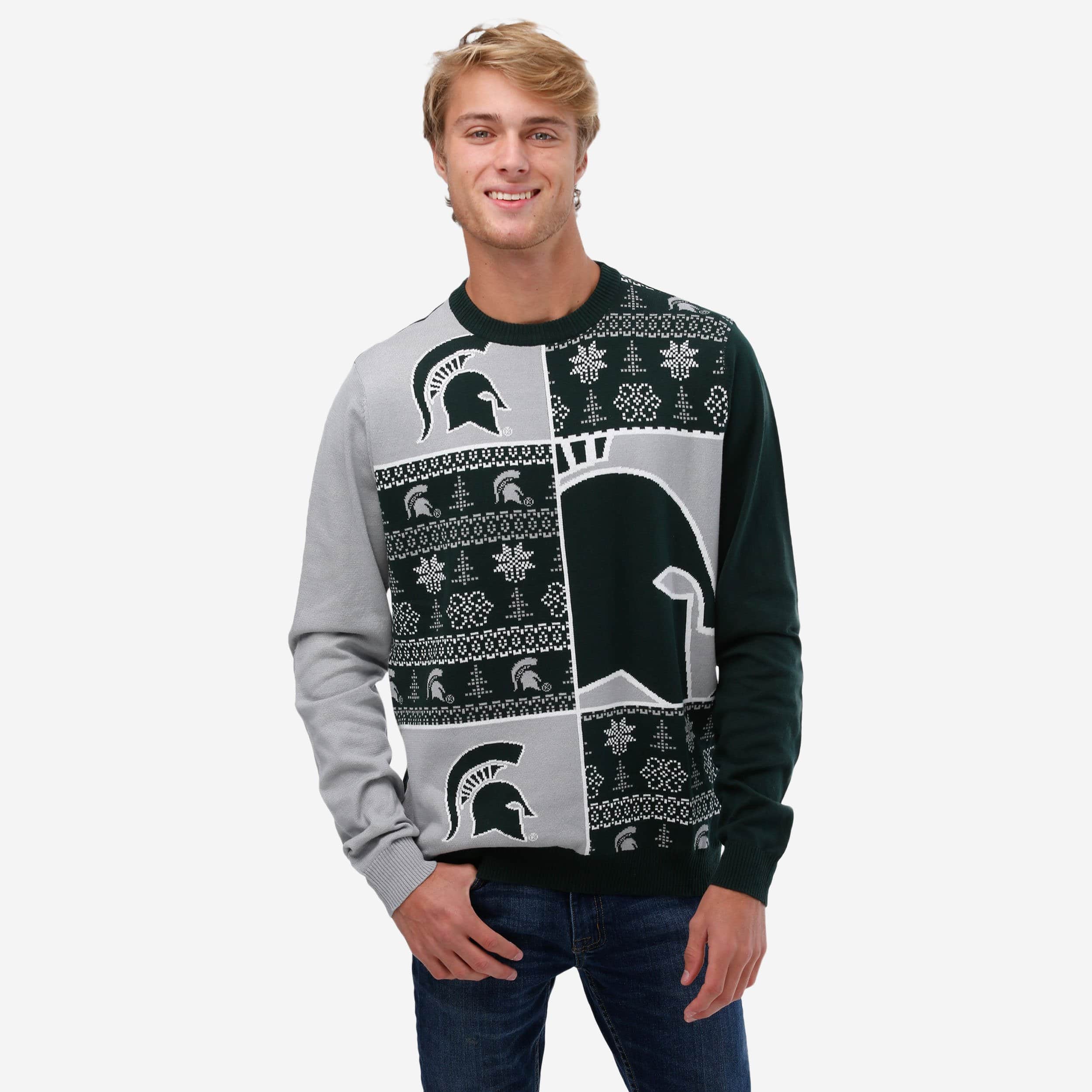 Michigan State Spartans Festive Snowfall Block Sweater