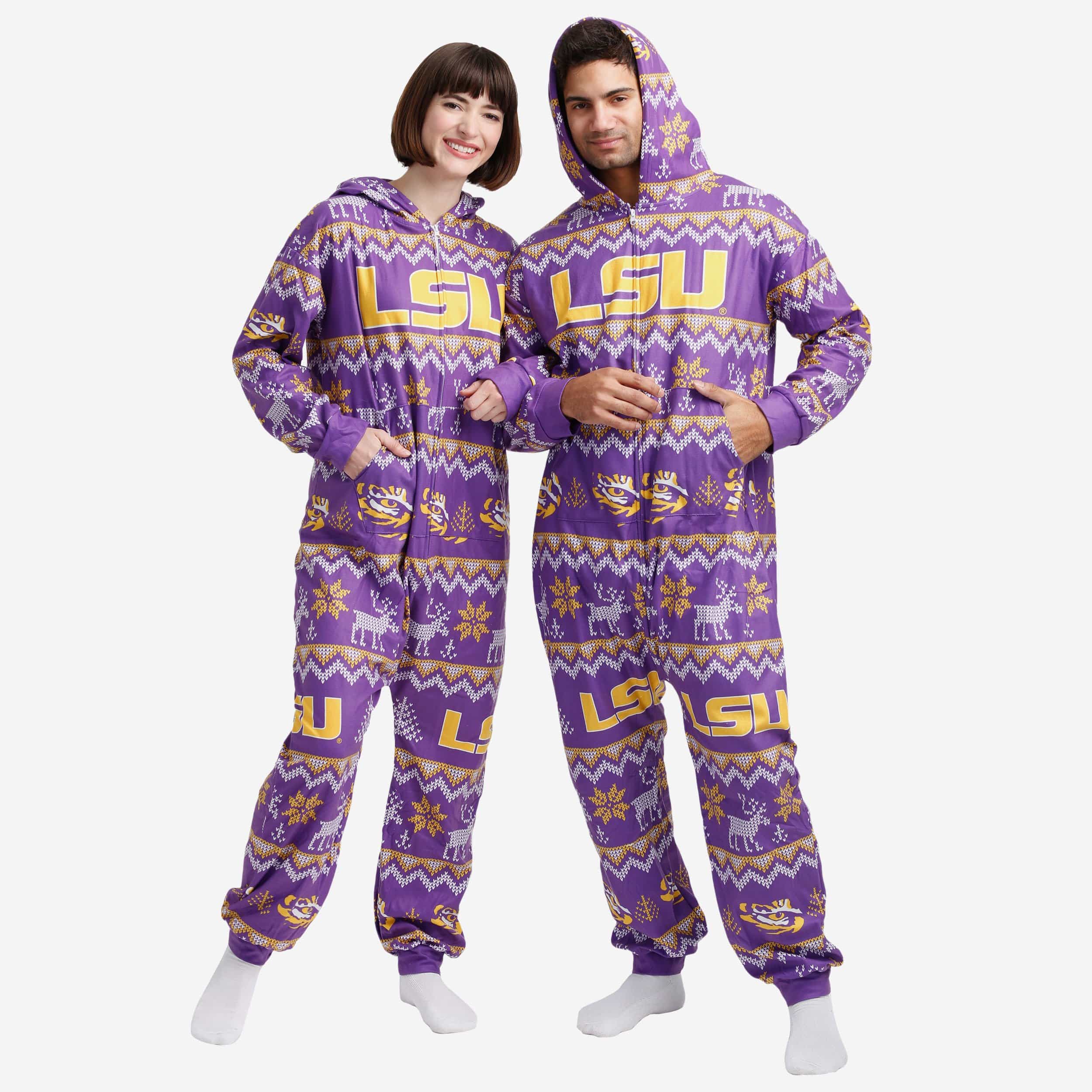 LSU Tigers Festive One Piece Pajamas - Perfect for Holiday Fun!