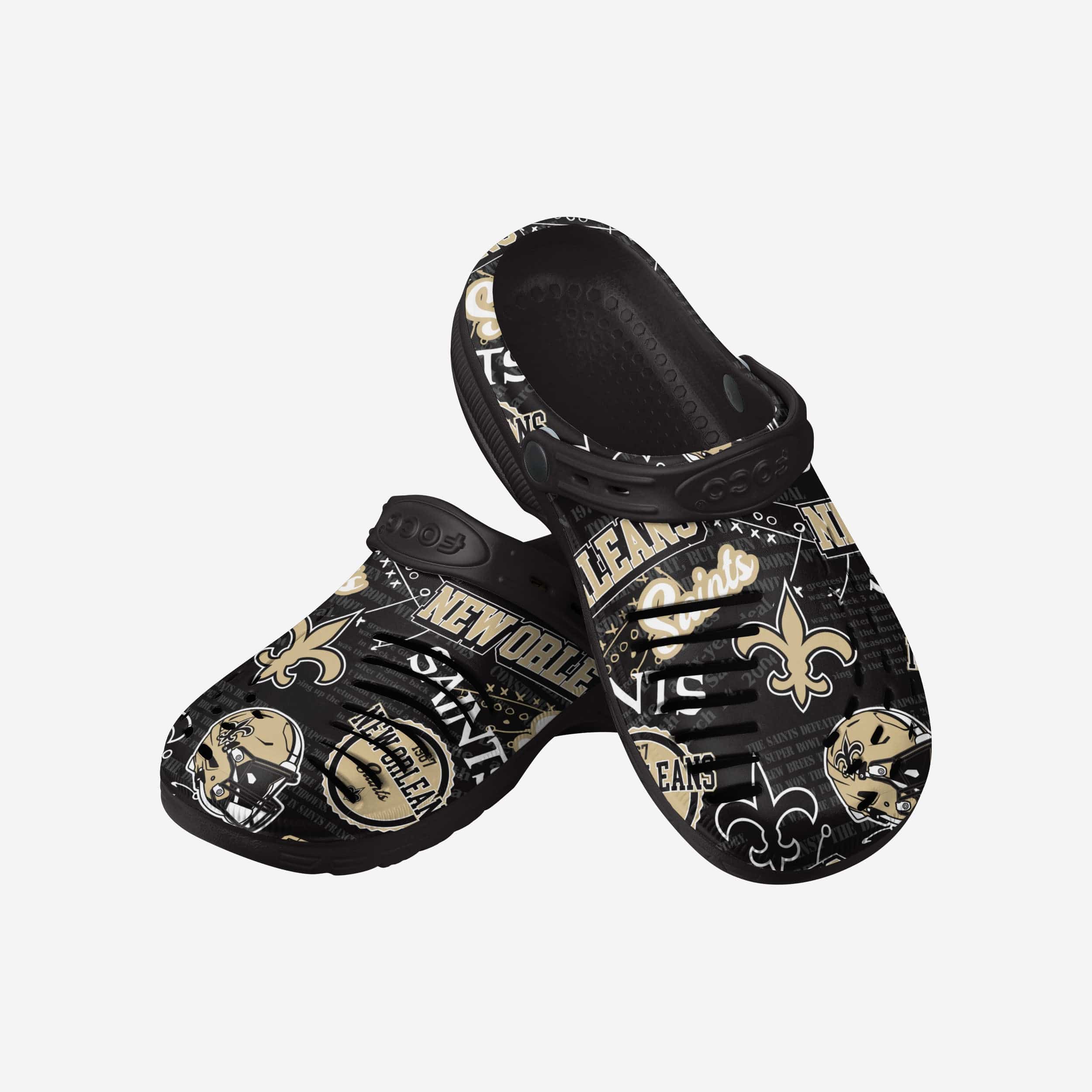 New Orleans Saints Iconic Print Clogs with Straps - Step into History!