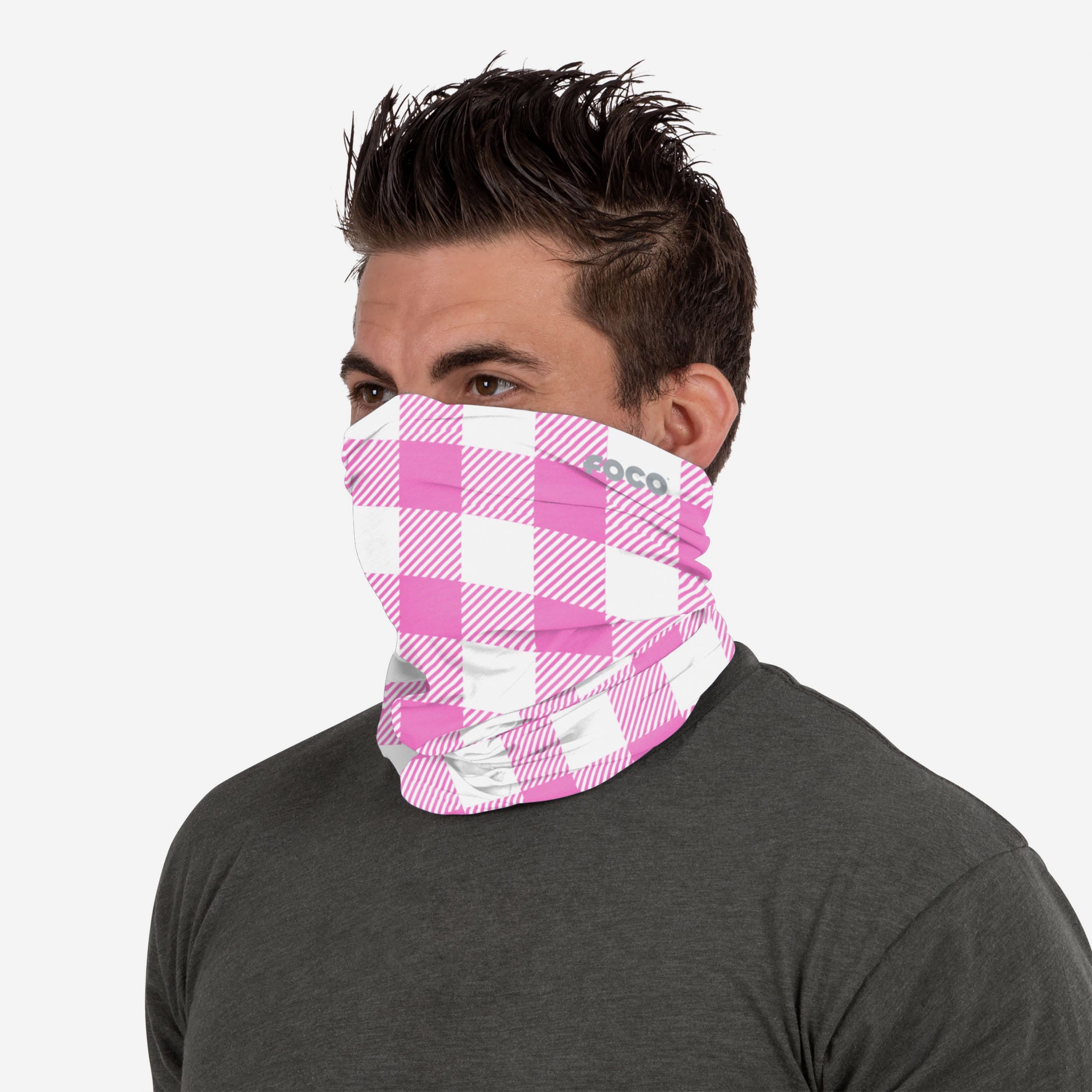 Stylish Pink Plaid Polyfleece Gaiter Scarf - Your Fashion Must-Have!