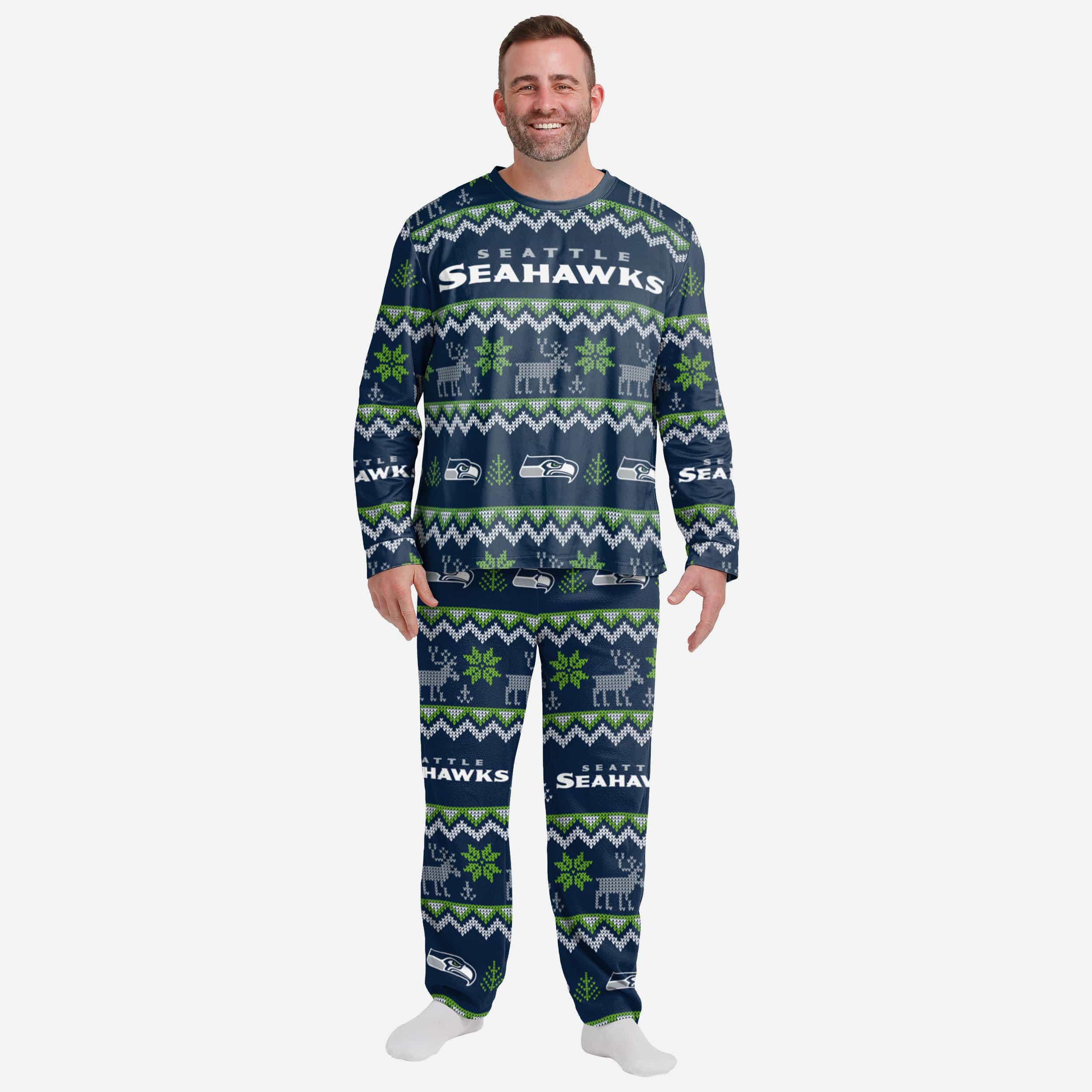 Seattle Seahawks Men's Stunning Family Holiday Pajamas with Ugly Patterns