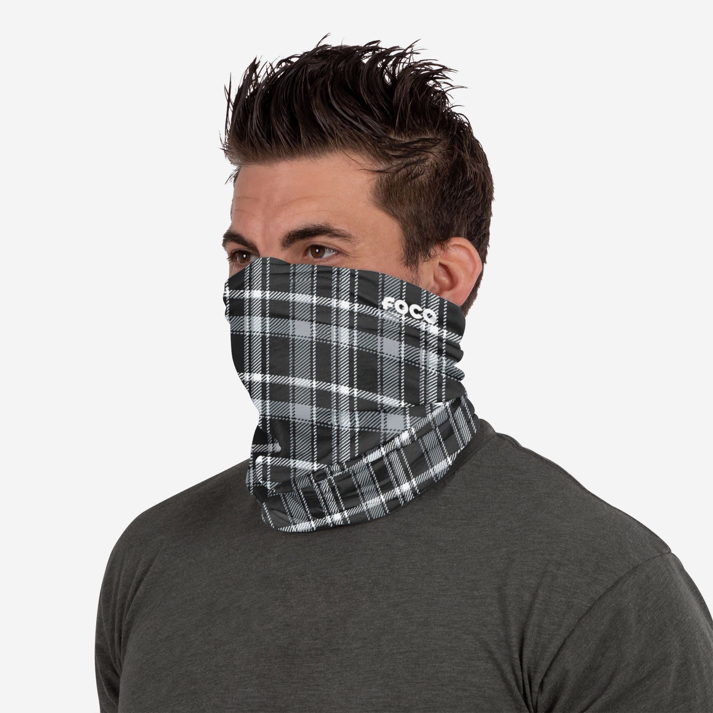 Stylish Black Plaid Brushed Polyester Gaiter Scarf - Your Ultimate Fashion Accessory