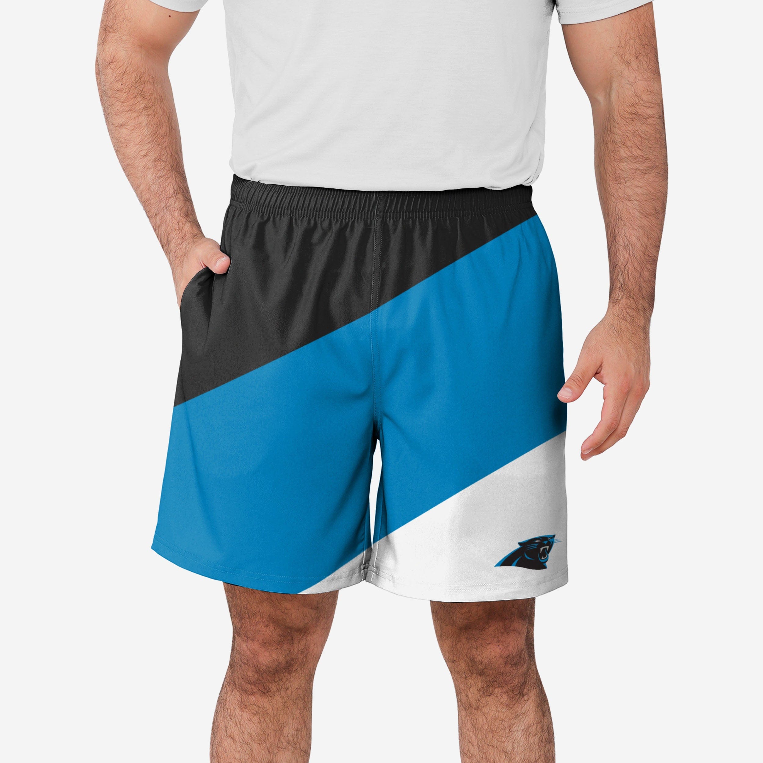 Carolina Panthers Stylish Colorblock Training Shorts with Double Liner