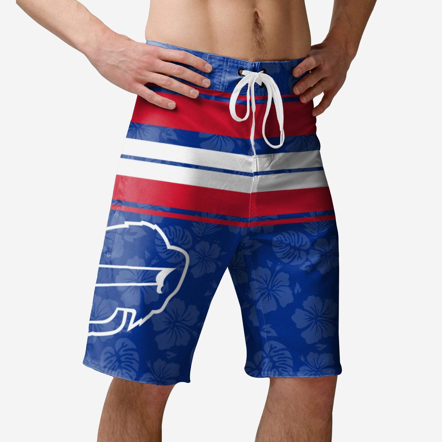 Get Your Hands on These Awesome Buffalo Bills Hibiscus Boardwalk Stripe Boardshorts!